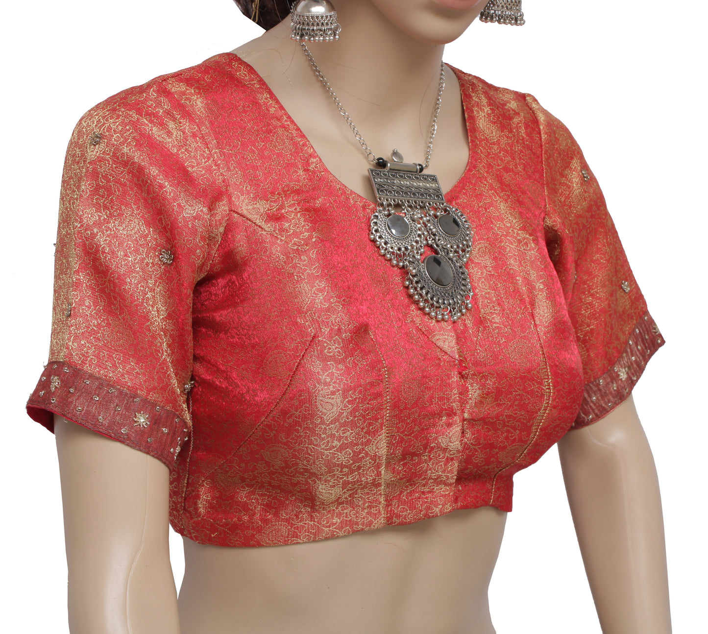 Sushila Vintage Readymade Stitched Sari Blouse Blend Tissue Woven Designer Choli