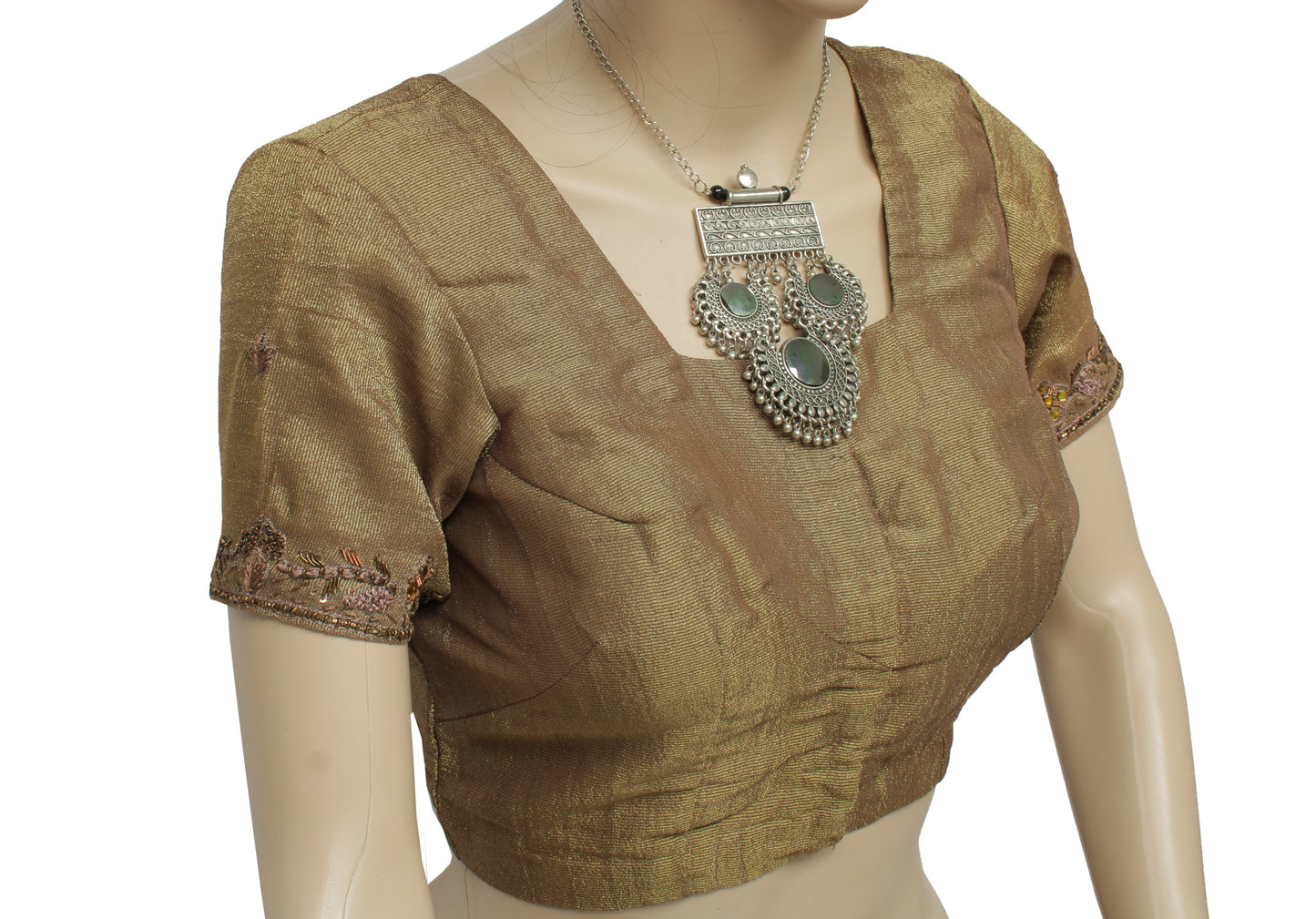 Sushila Vintage Readymade Stitched Sari Blouse Blend Tissue Woven Designer Choli