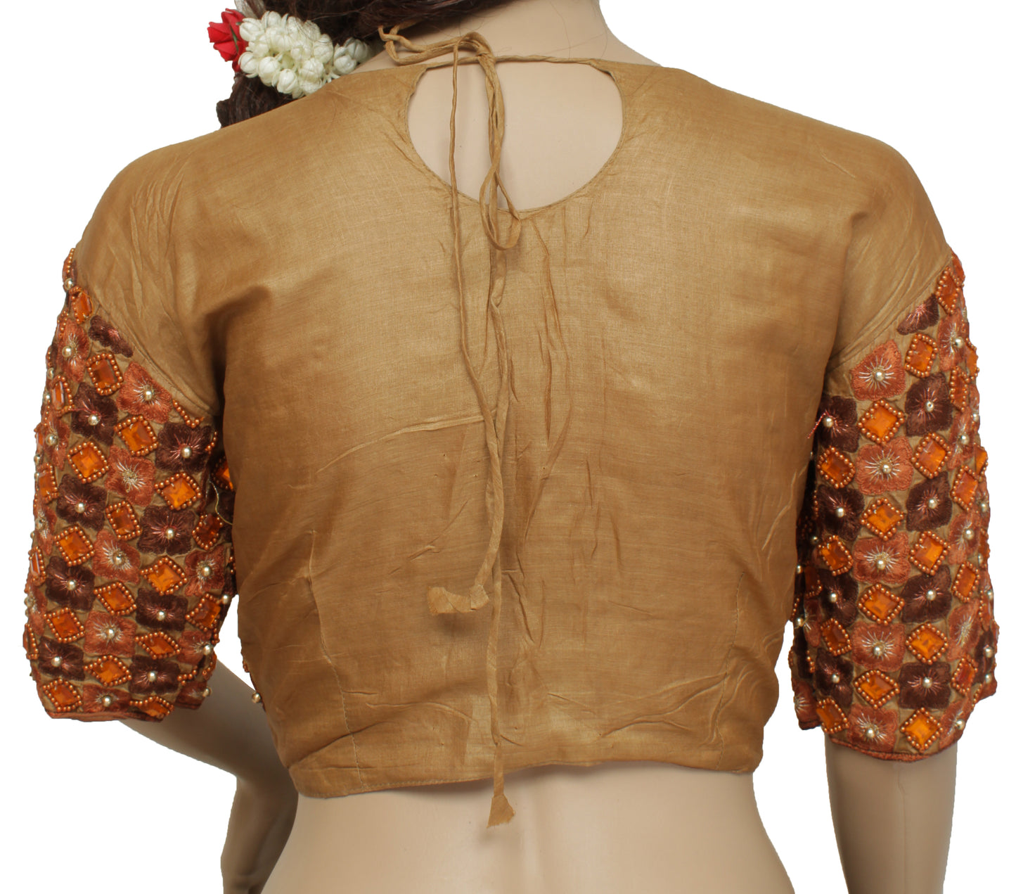 Sushila Vintage Brown Readymade Stitched Sari Blouse Pure Silk Designer Choli