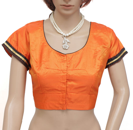 Sushila Vintage Readymade Stitched Sari Blouse Orange Silk Woven Designer Top