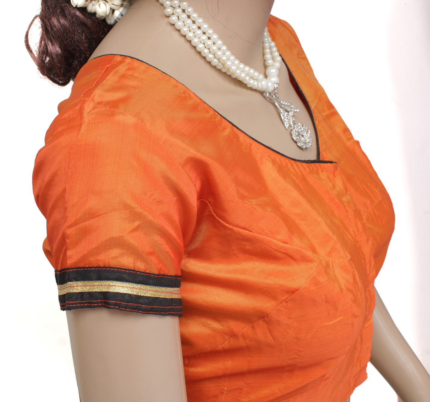 Sushila Vintage Readymade Stitched Sari Blouse Orange Silk Woven Designer Top