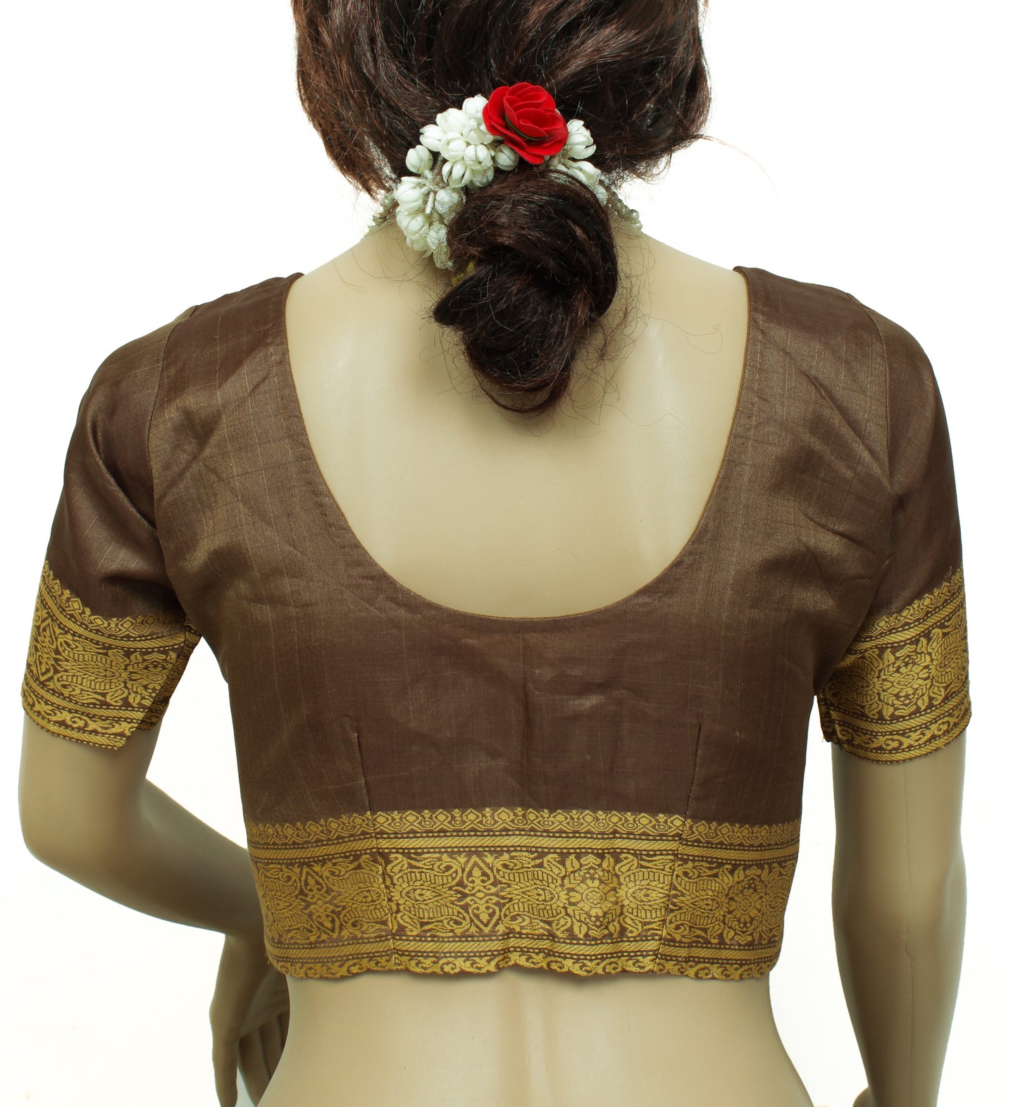 Sushila Vintage Readymade Stitched Brown Sari Blouse Silk Woven Designer Choli