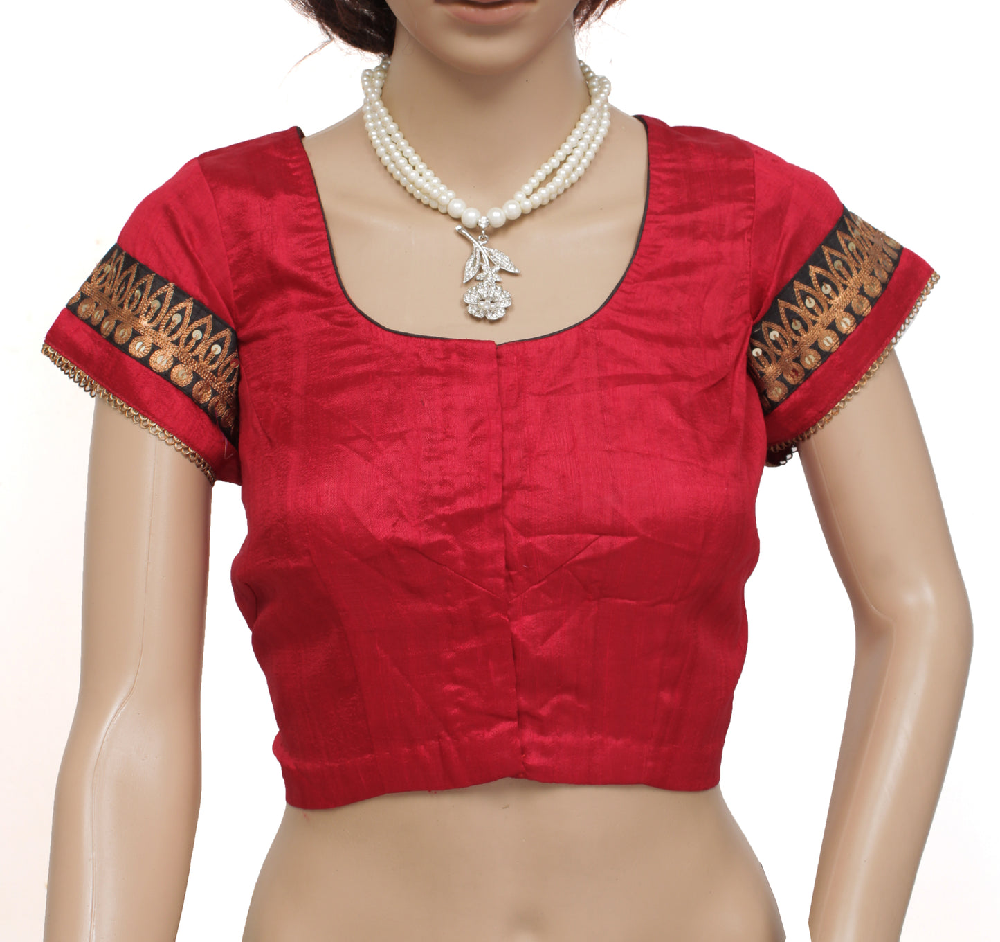 Sushila Vintage Readymade Stitched Red Sari Blouse Pure Silk Woven Designer Top