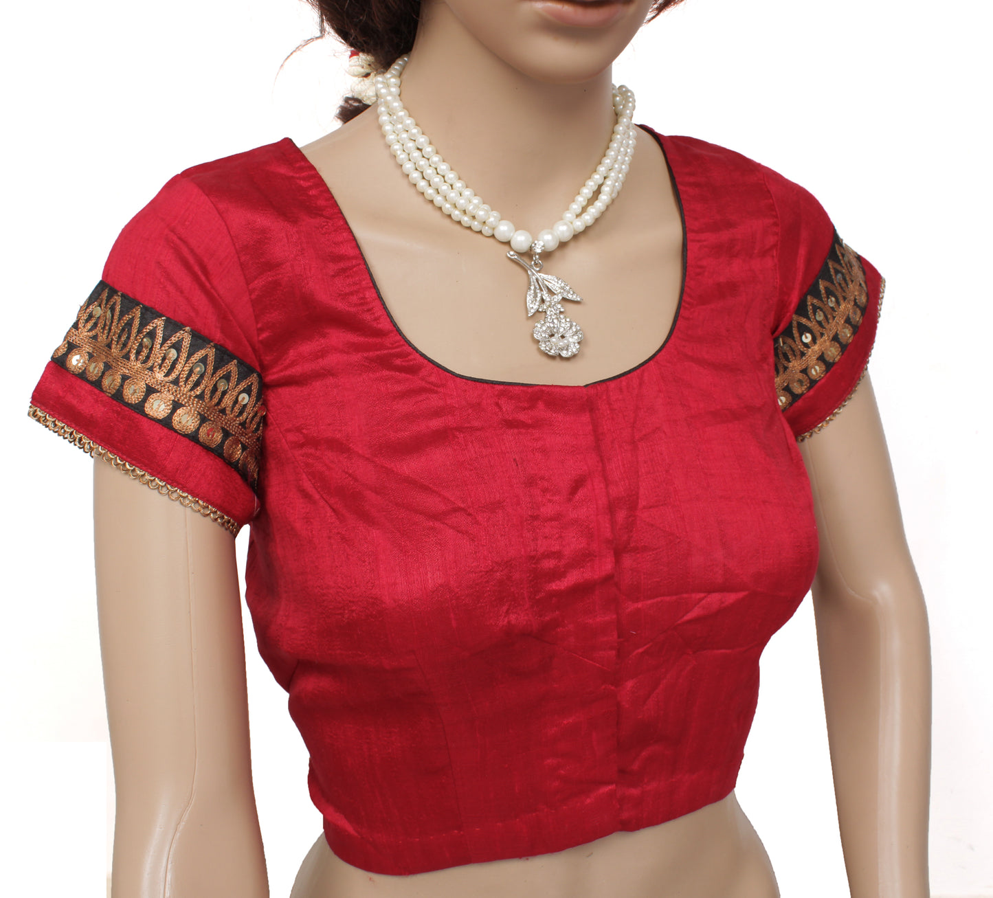 Sushila Vintage Readymade Stitched Red Sari Blouse Pure Silk Woven Designer Top