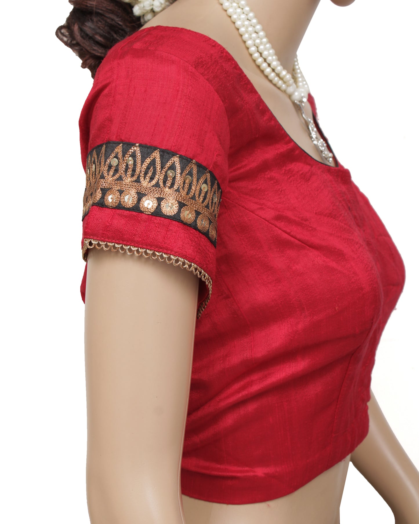 Sushila Vintage Readymade Stitched Red Sari Blouse Pure Silk Woven Designer Top