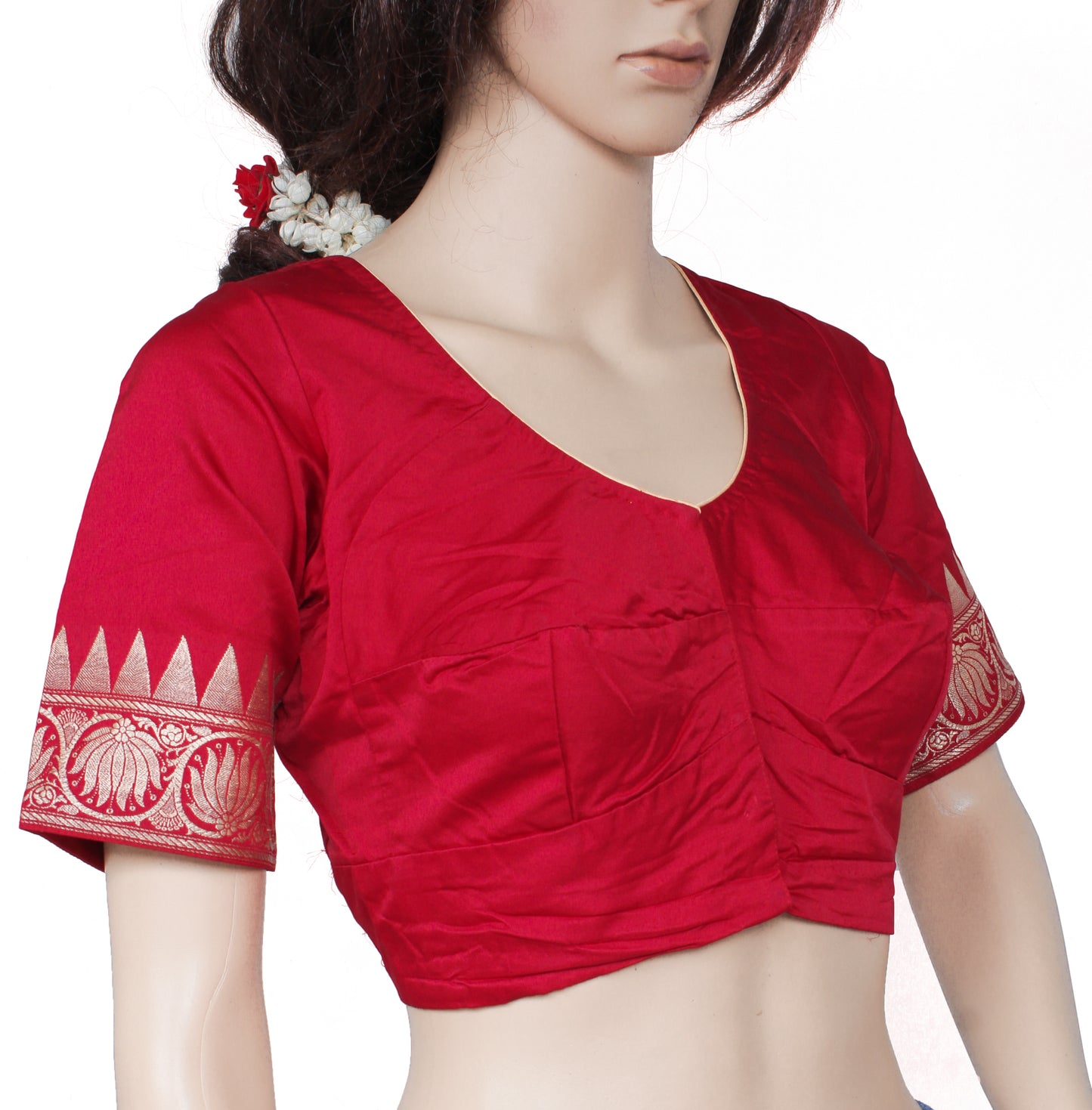 Sushila Vintage Readymade Stitched Red Sari Blouse Pure Silk Woven Designer Top