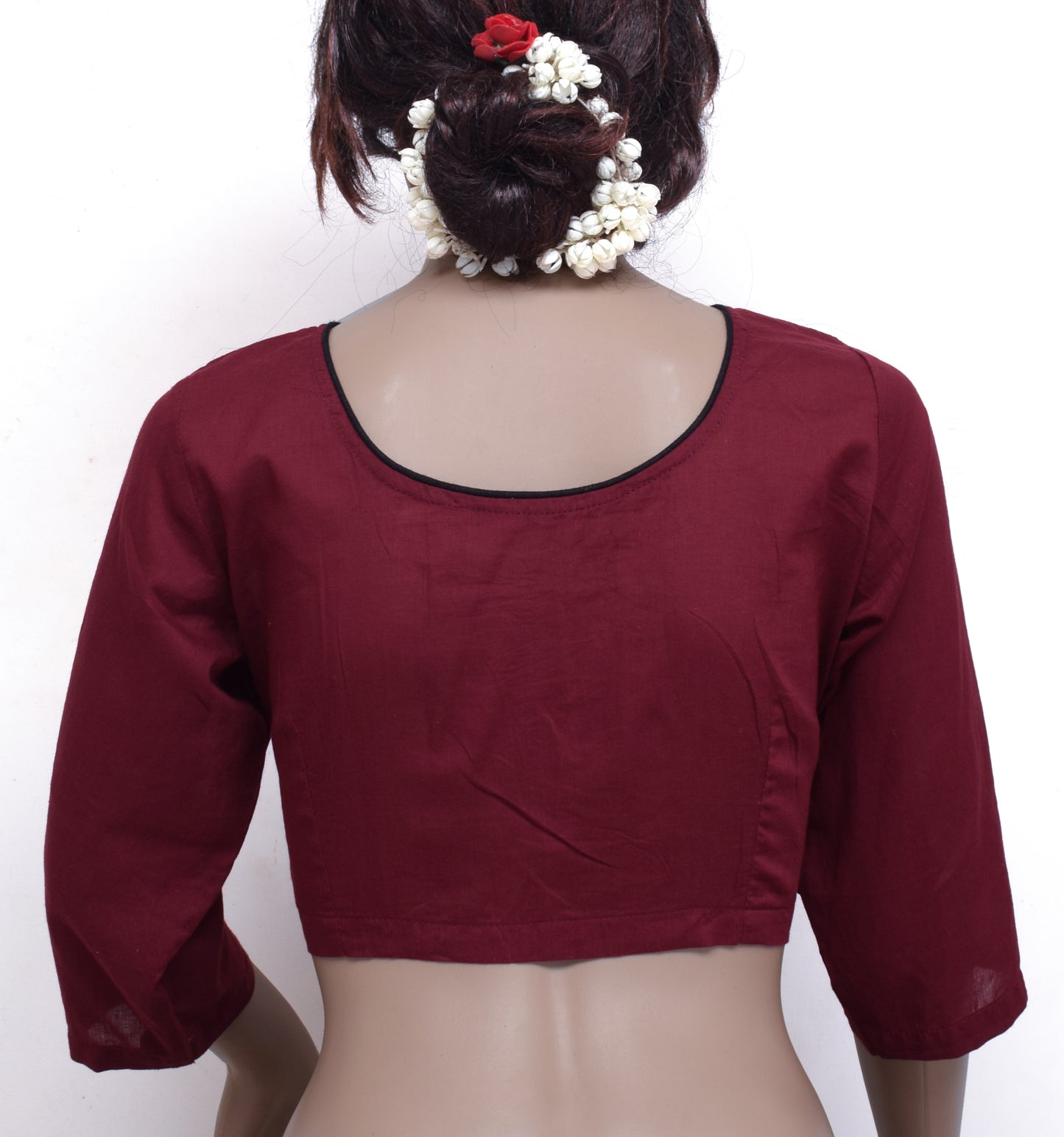 Sushila New Top Readymade Stitched Sari Blouse Maroon Pure Cotton Printed Choli