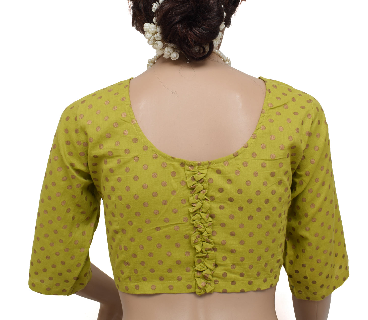 Sushila Vintage New Readymade Stitched Sari Blouse Cotton Printed Choli Green