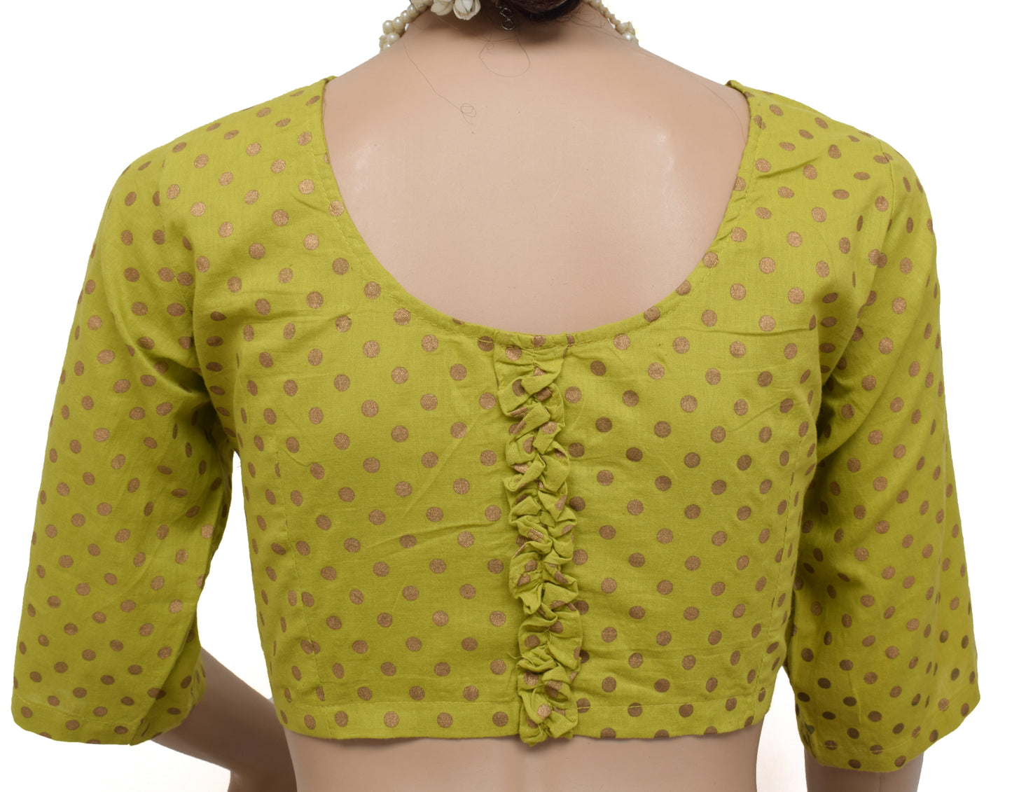 Sushila Vintage New Readymade Stitched Sari Blouse Cotton Printed Choli Green