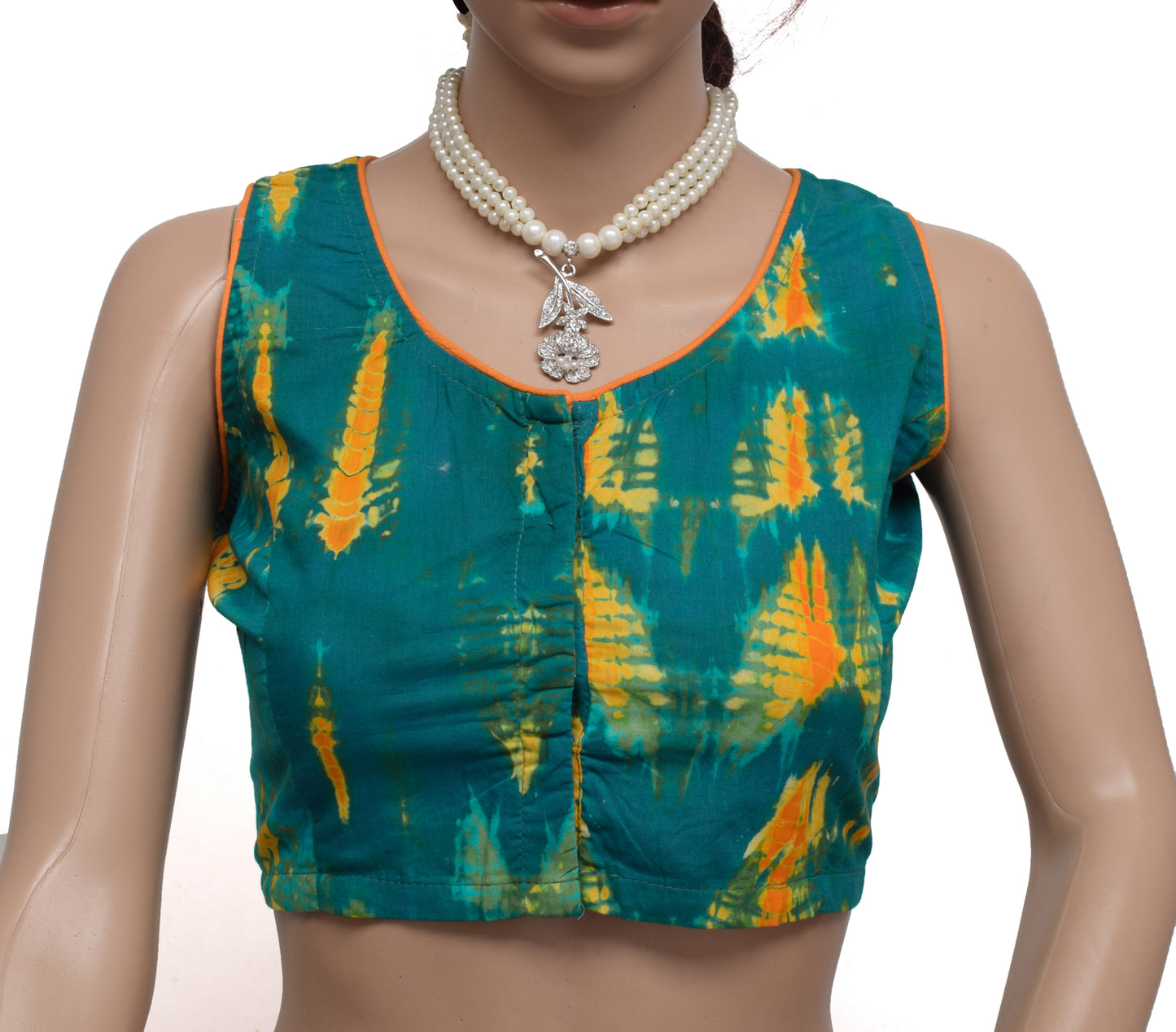 Sushila New Top Readymade Stitched Sari Blouse Green Cotton Printed Blouse Top