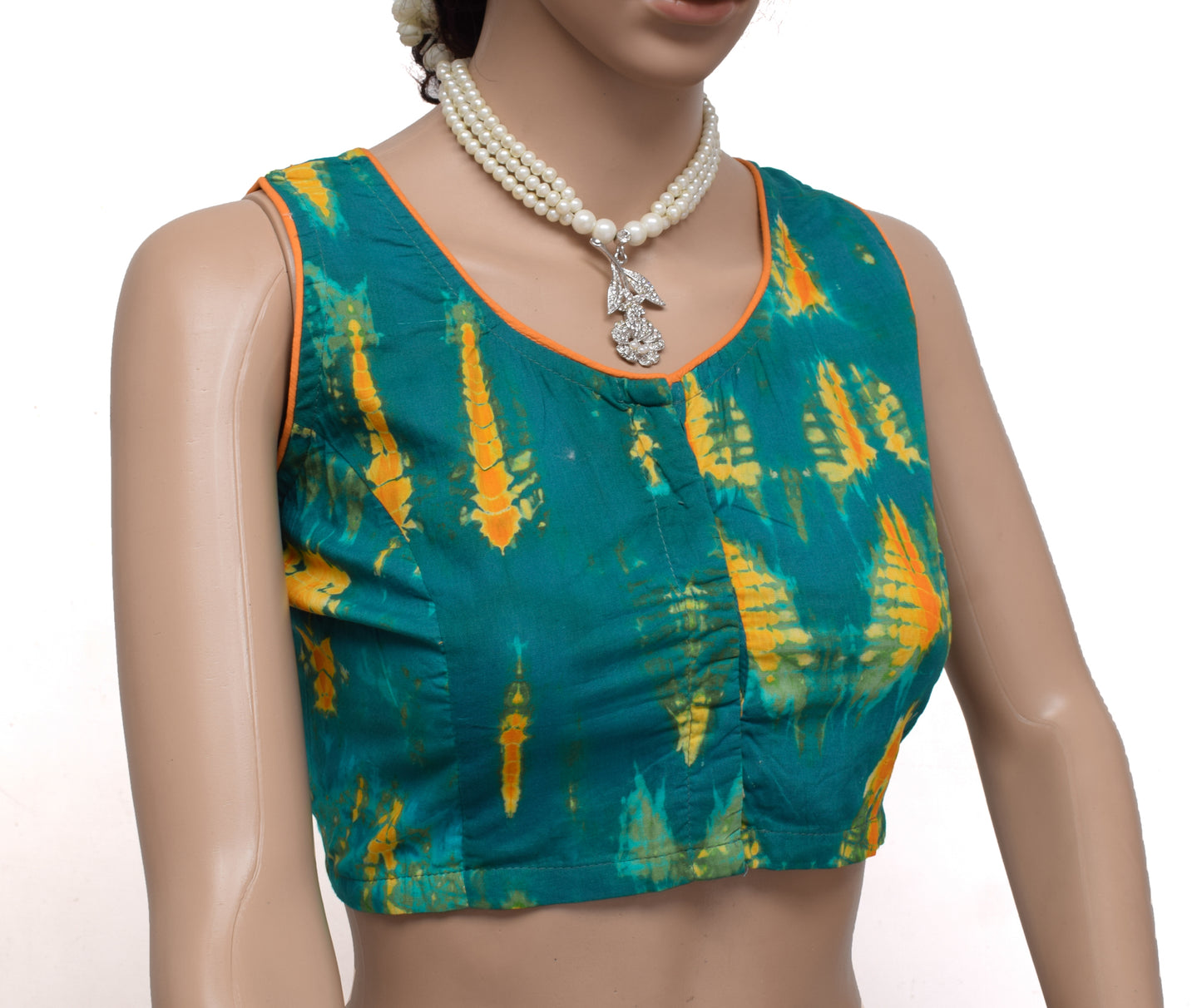 Sushila New Top Readymade Stitched Sari Blouse Green Cotton Printed Blouse Top