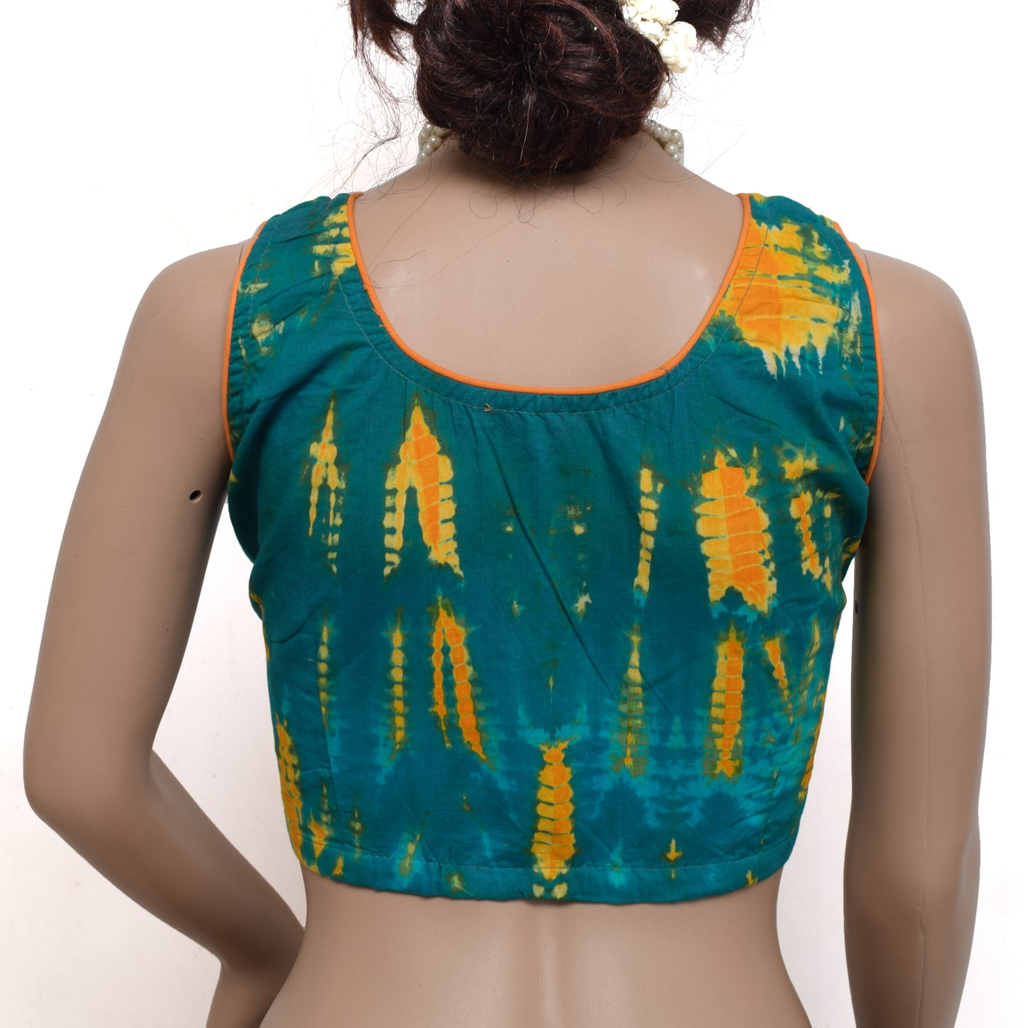 Sushila New Top Readymade Stitched Sari Blouse Green Cotton Printed Blouse Top