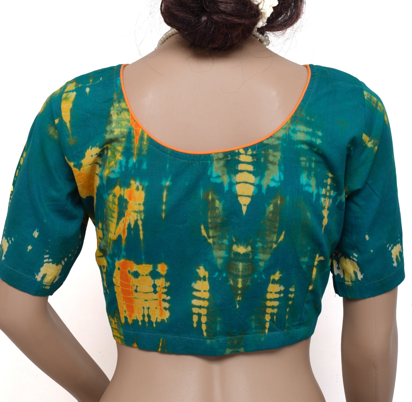 Sushila Vintage New Readymade Stitched Green Sari Blouse Cotton Printed Choli