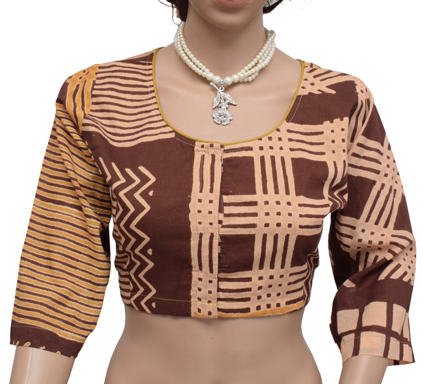 Sushila New Top Brown Readymade Stitched Sari Blouse Pure Cotton Printed Choli