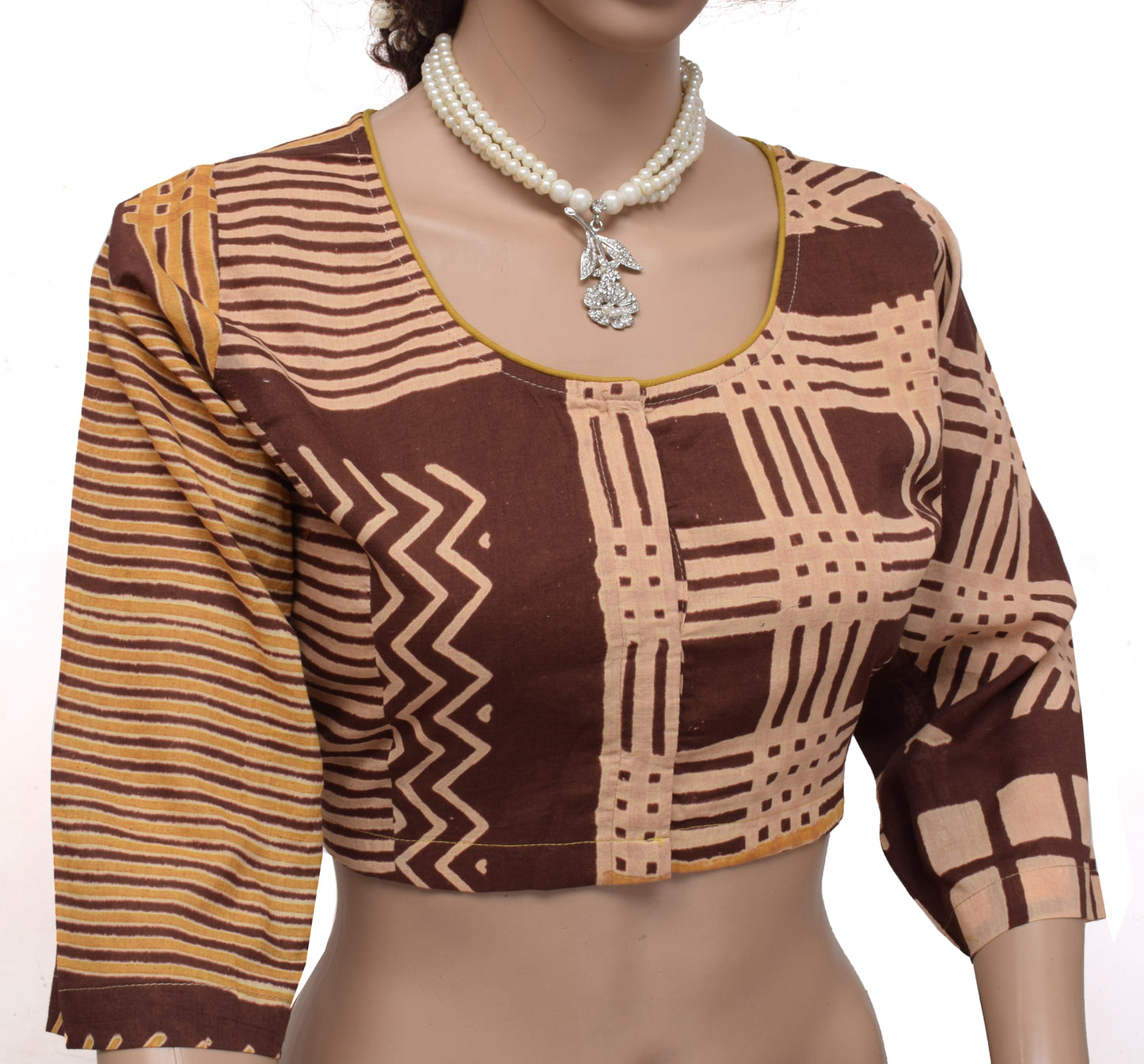 Sushila New Top Brown Readymade Stitched Sari Blouse Pure Cotton Printed Choli