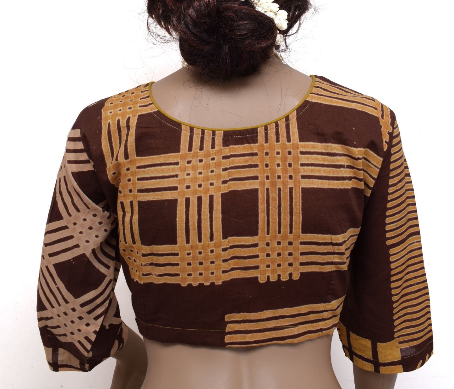 Sushila New Top Brown Readymade Stitched Sari Blouse Pure Cotton Printed Choli