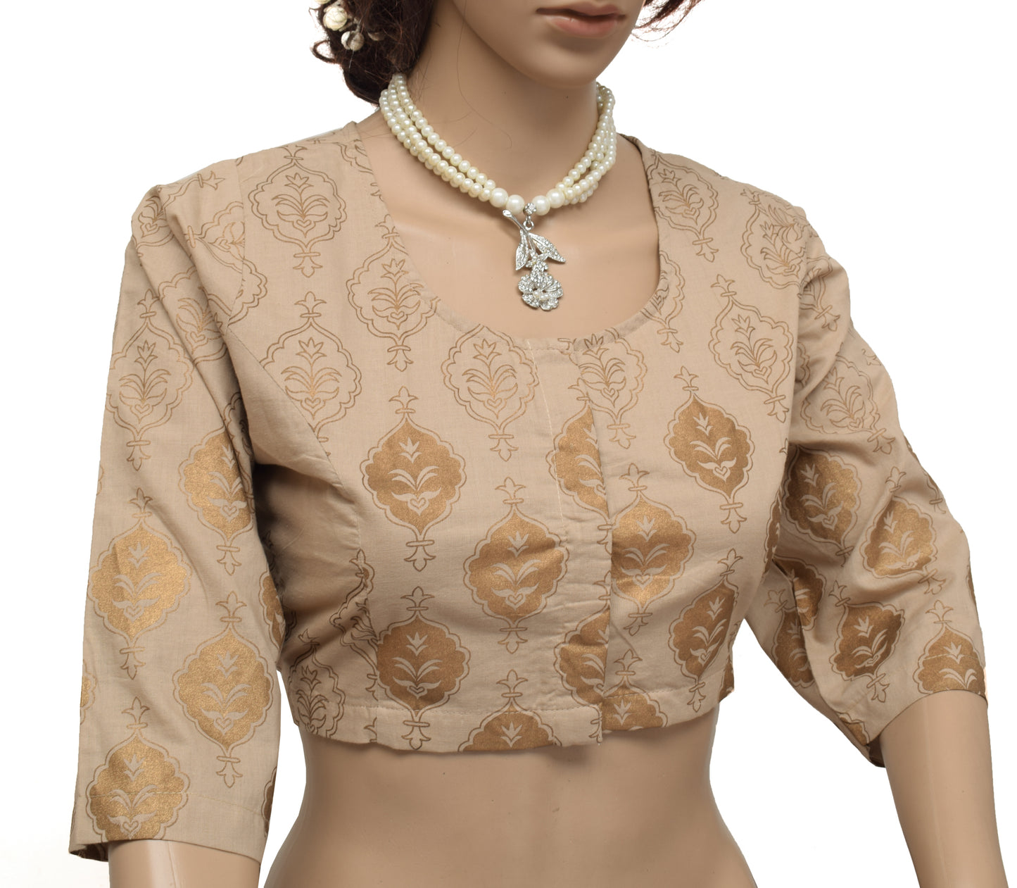 Sushila New Top Readymade Stitched Sari Blouse Pure Cotton Printed Brown Choli