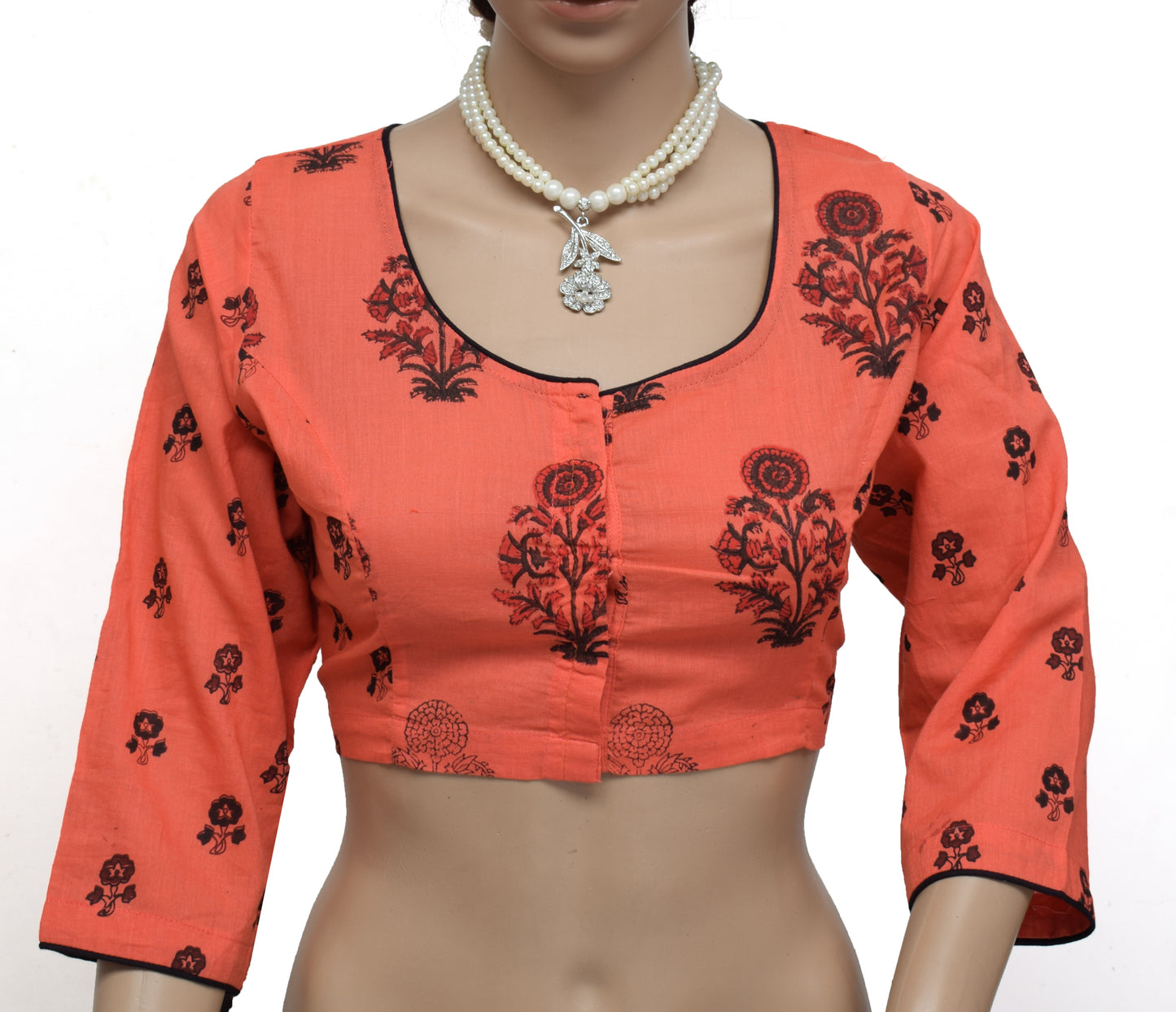 Sushila New Top Readymade Stitched Peach Sari Blouse Pure Cotton Printed Choli