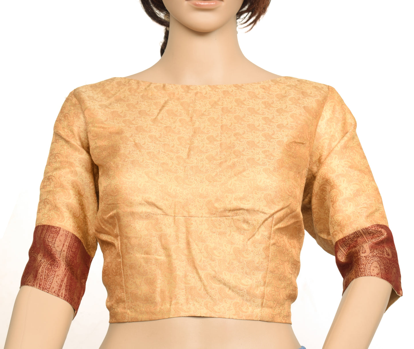 Sushila Vintage Beige Readymade Stitched Sari Blouse Silk Woven Designer Top