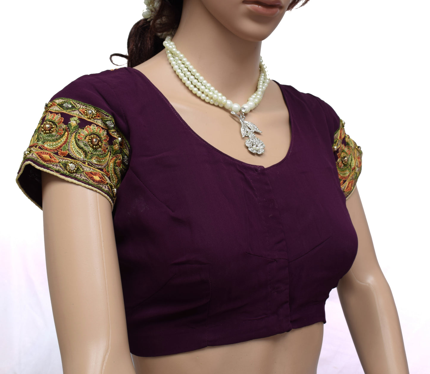 Sushila Vintage Purple Readymade Stitched Sari Blouse Georgette Embroidery Choli