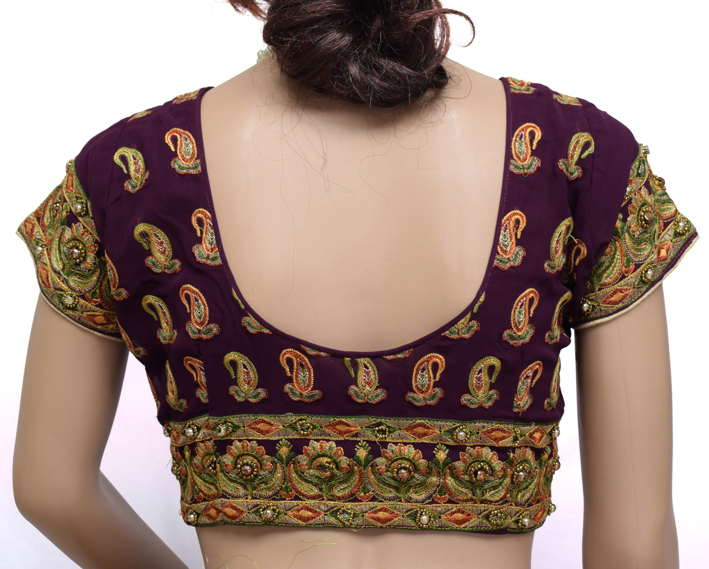 Sushila Vintage Purple Readymade Stitched Sari Blouse Georgette Embroidery Choli