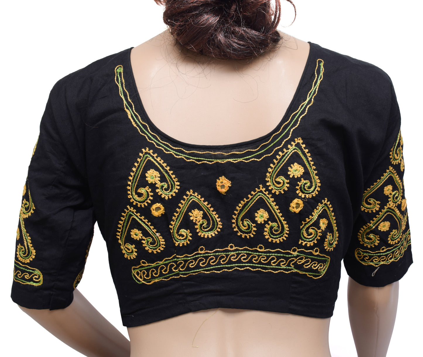 Sushila Vintage Black Readymade Stitched Sari Blouse Cotton Embroidered Choli