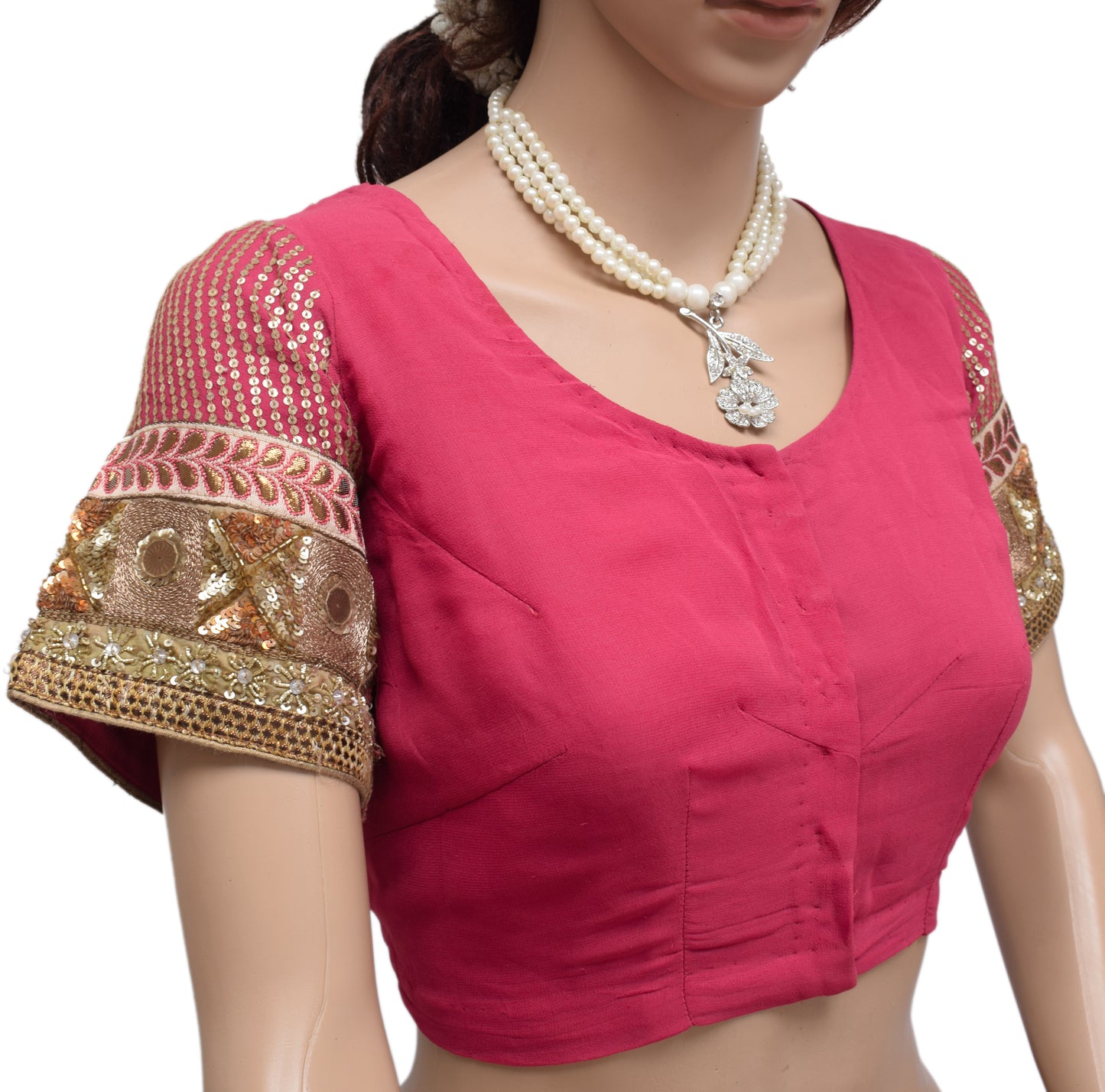 Sushila Vintage Readymade Stitched Pink Sari Blouse Georgette Embroidered Choli