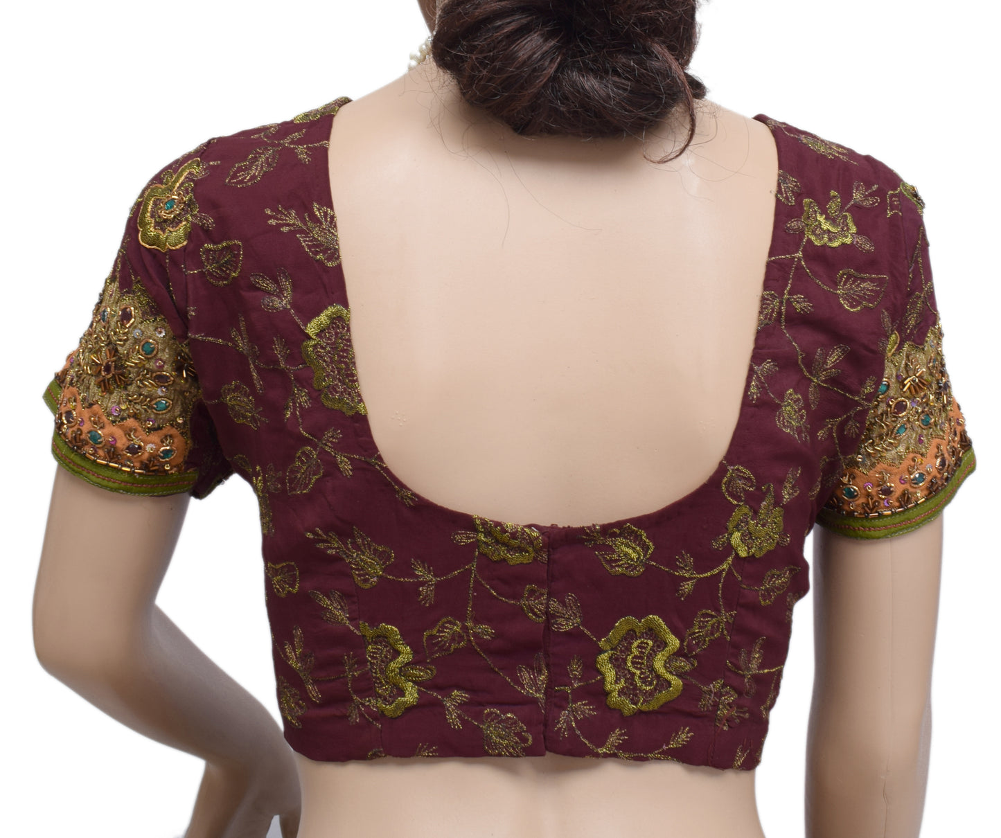 Sushila Vintage Maroon Readymade Stitched Sari Blouse Crepe Embroidered Choli