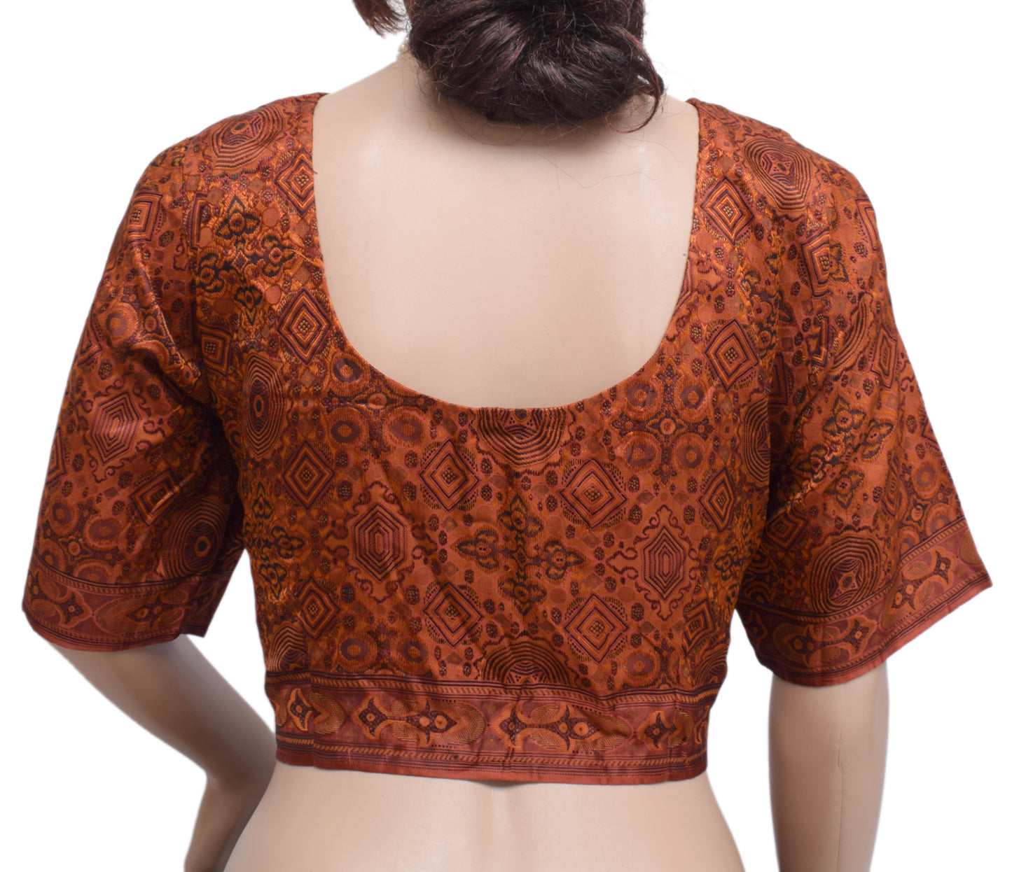 Sushila Vintage Rust Readymade Stitched Sari Blouse Silk Woven Designer Choli