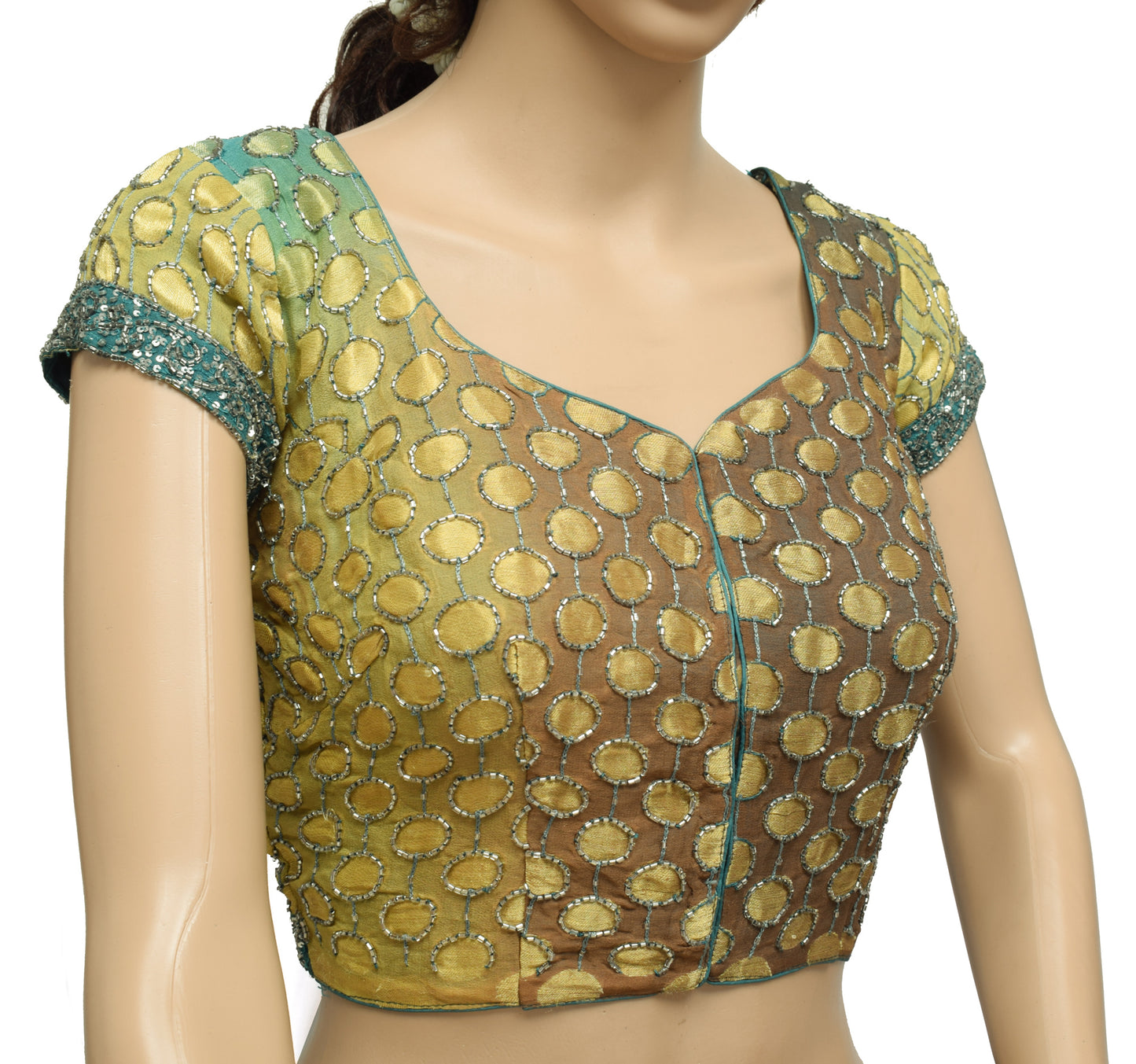 Sushila Vintage Readymade Stitched Sari Blouse Georgette Silk Hand Beaded Choli