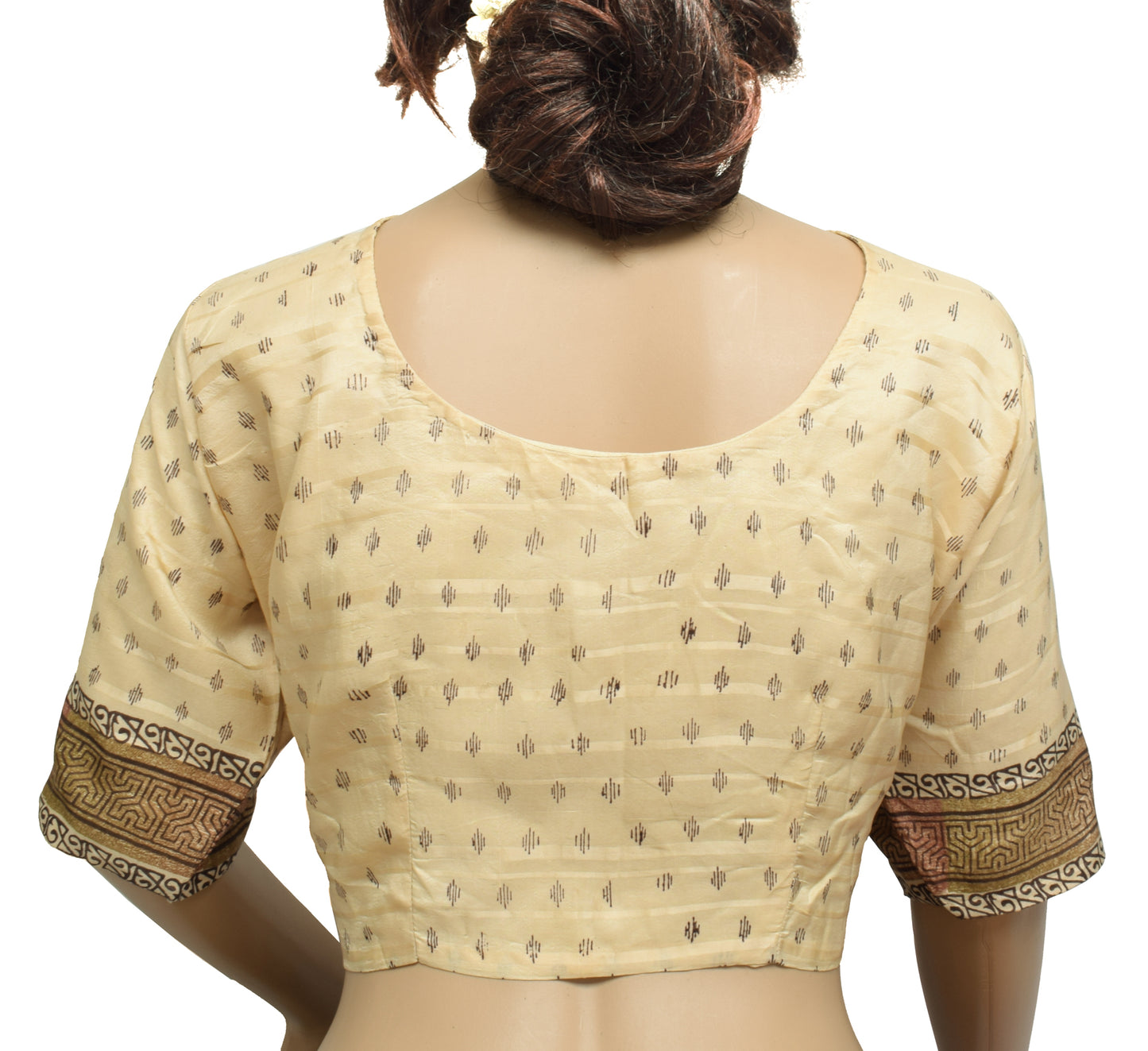 Sushila Vintage Cream Readymade Stitched Sari Blouse Silk Woven Designer Choli