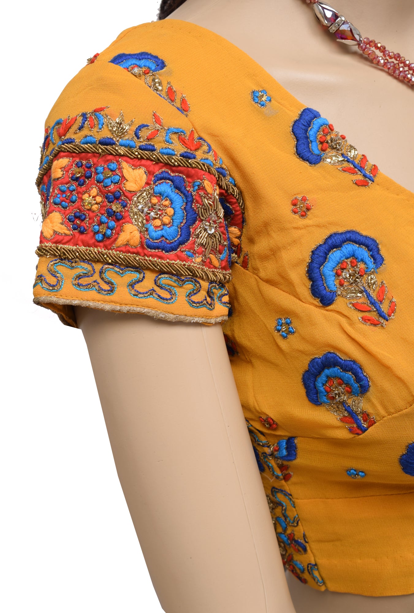 Sushila Vintage Mustard Readymade Stitched Sari Blouse Silk Hand Beaded Choli