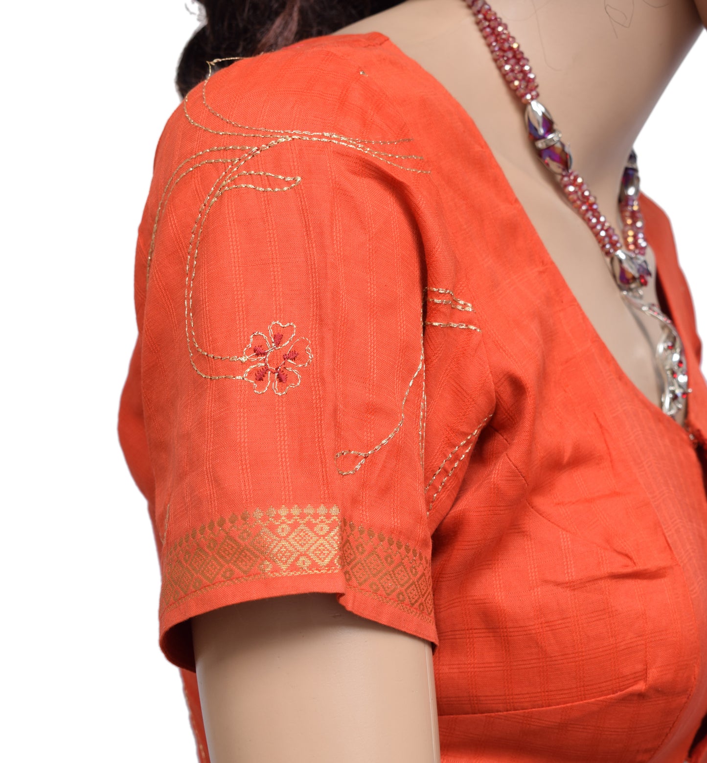 Sushila Vintage Readymade Orange Stitched Sari Blouse Silk Woven Designer Choli