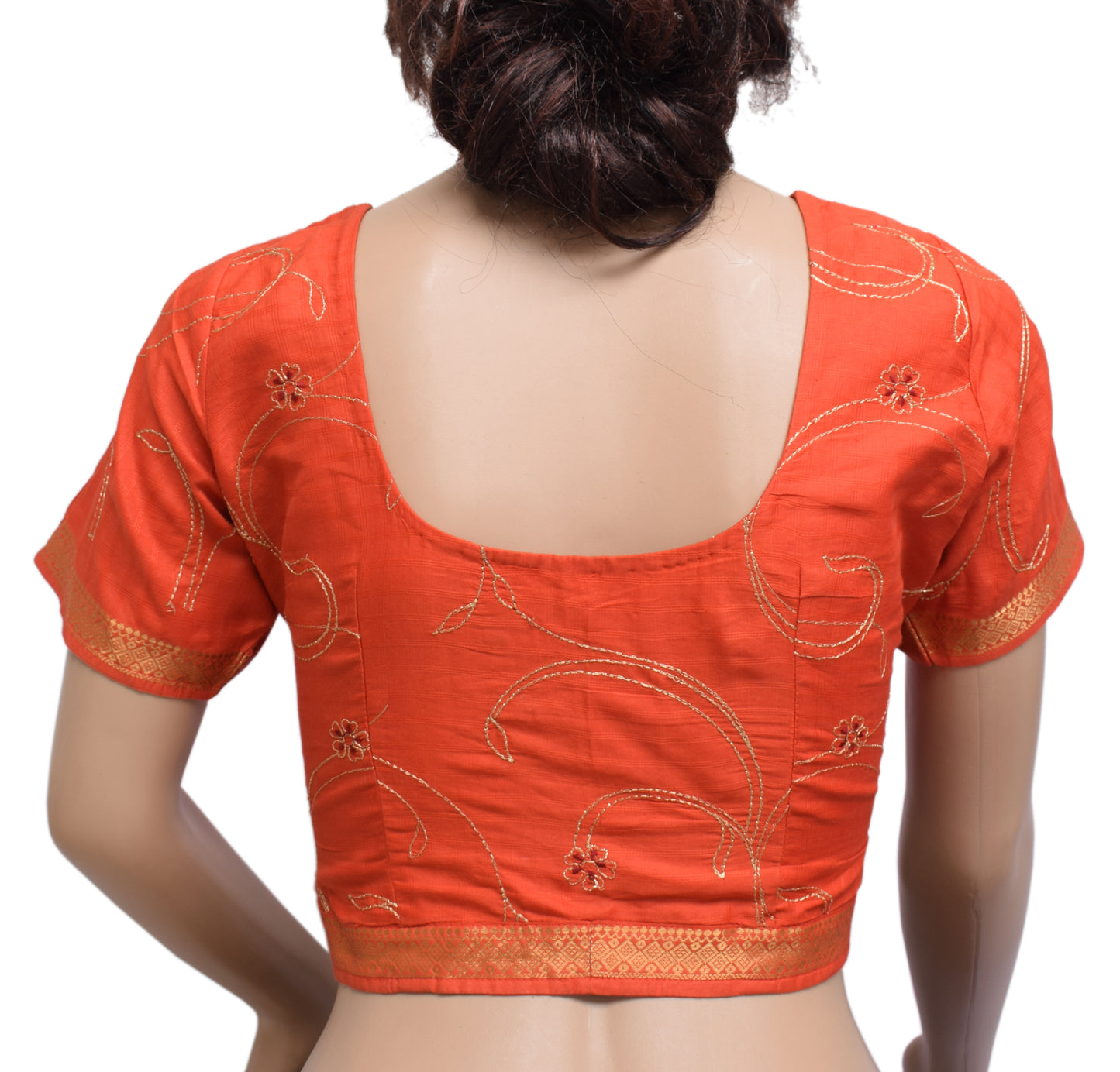 Sushila Vintage Readymade Orange Stitched Sari Blouse Silk Woven Designer Choli