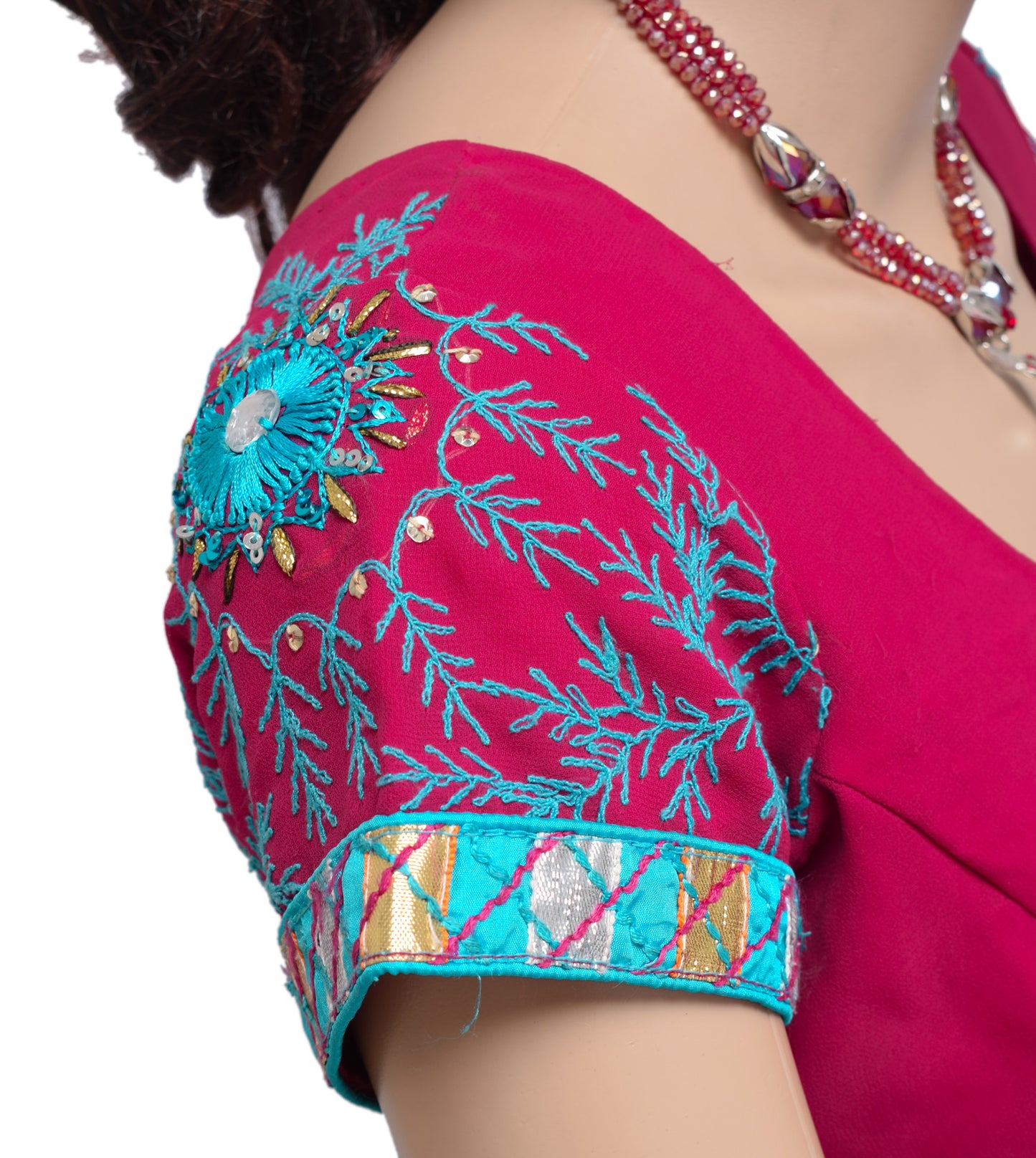 Sushila Vintage Readymade Magenta Georgette Embroidery Stitched Sari Blouse