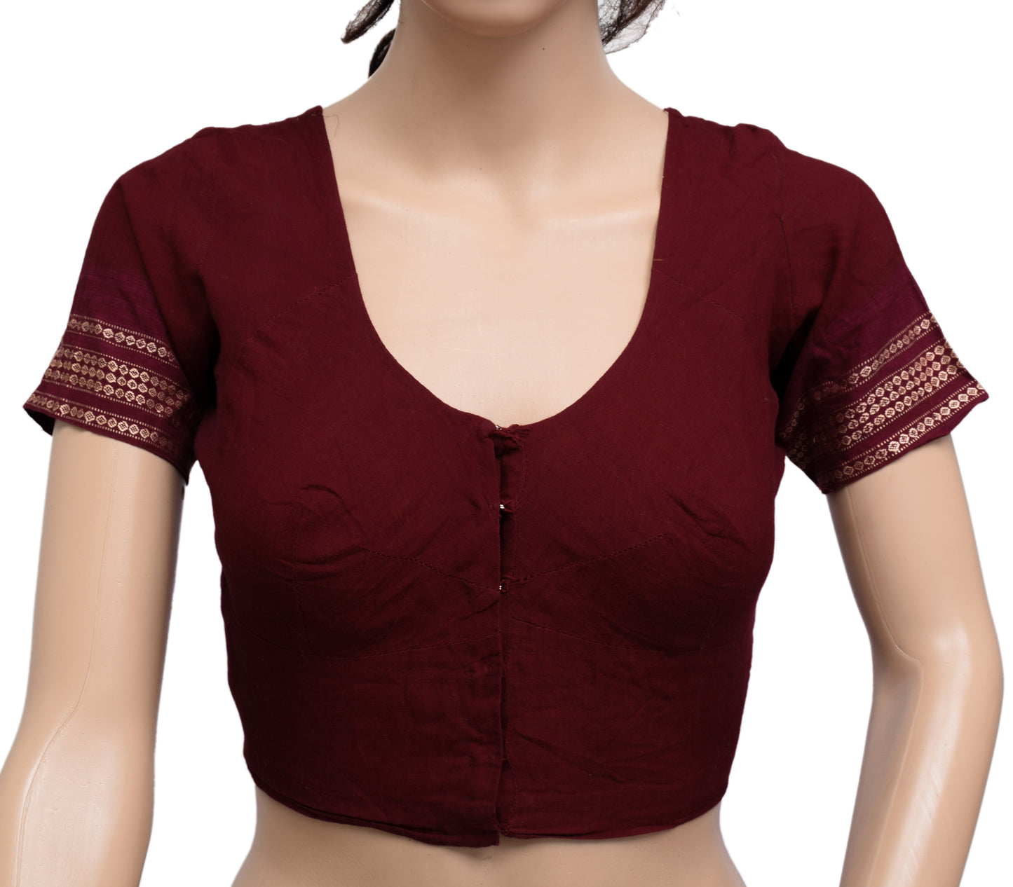 Sushila Vintage Readymade Maroon Stitched Sari Blouse Cotton Woven Designer Top