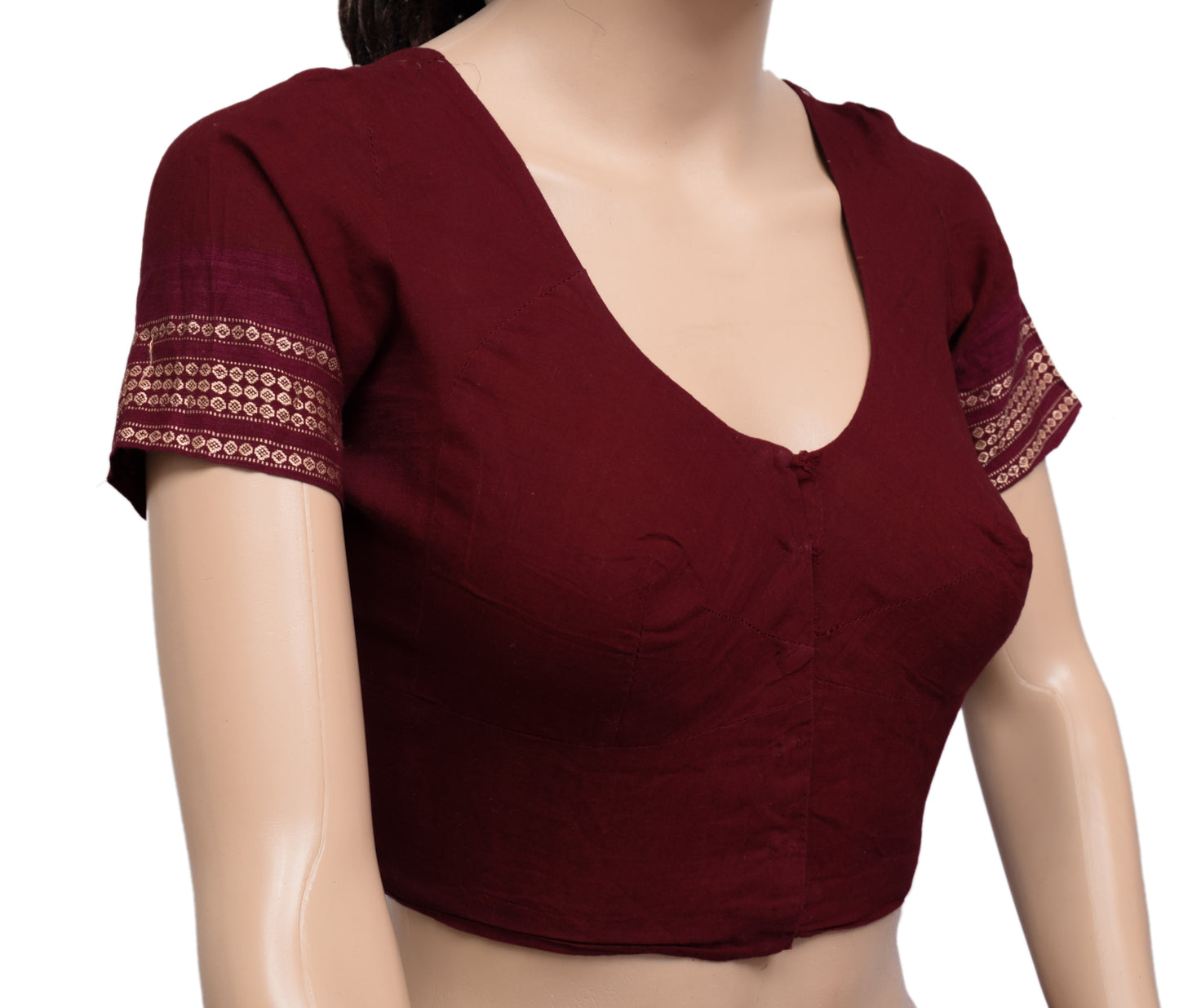 Sushila Vintage Readymade Maroon Stitched Sari Blouse Cotton Woven Designer Top