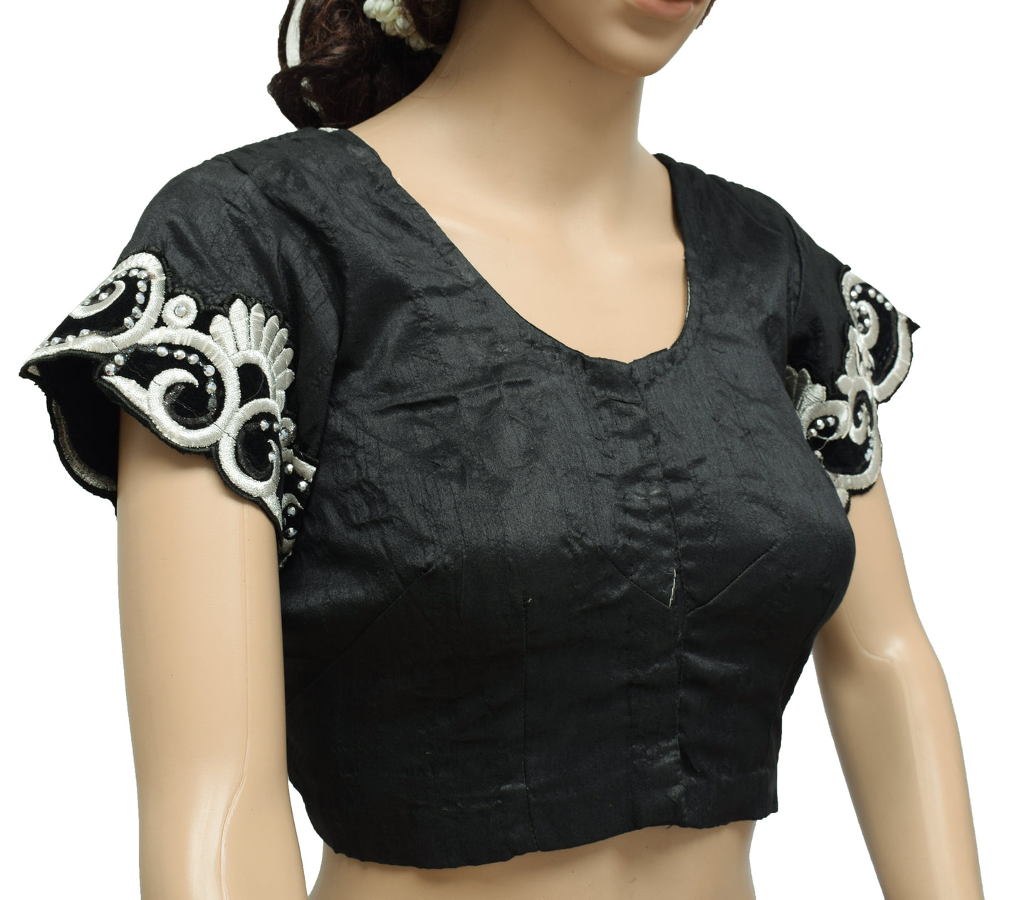 Sushila Vintage Black Readymade Stitched Sari Blouse Patch Work Designer Choli