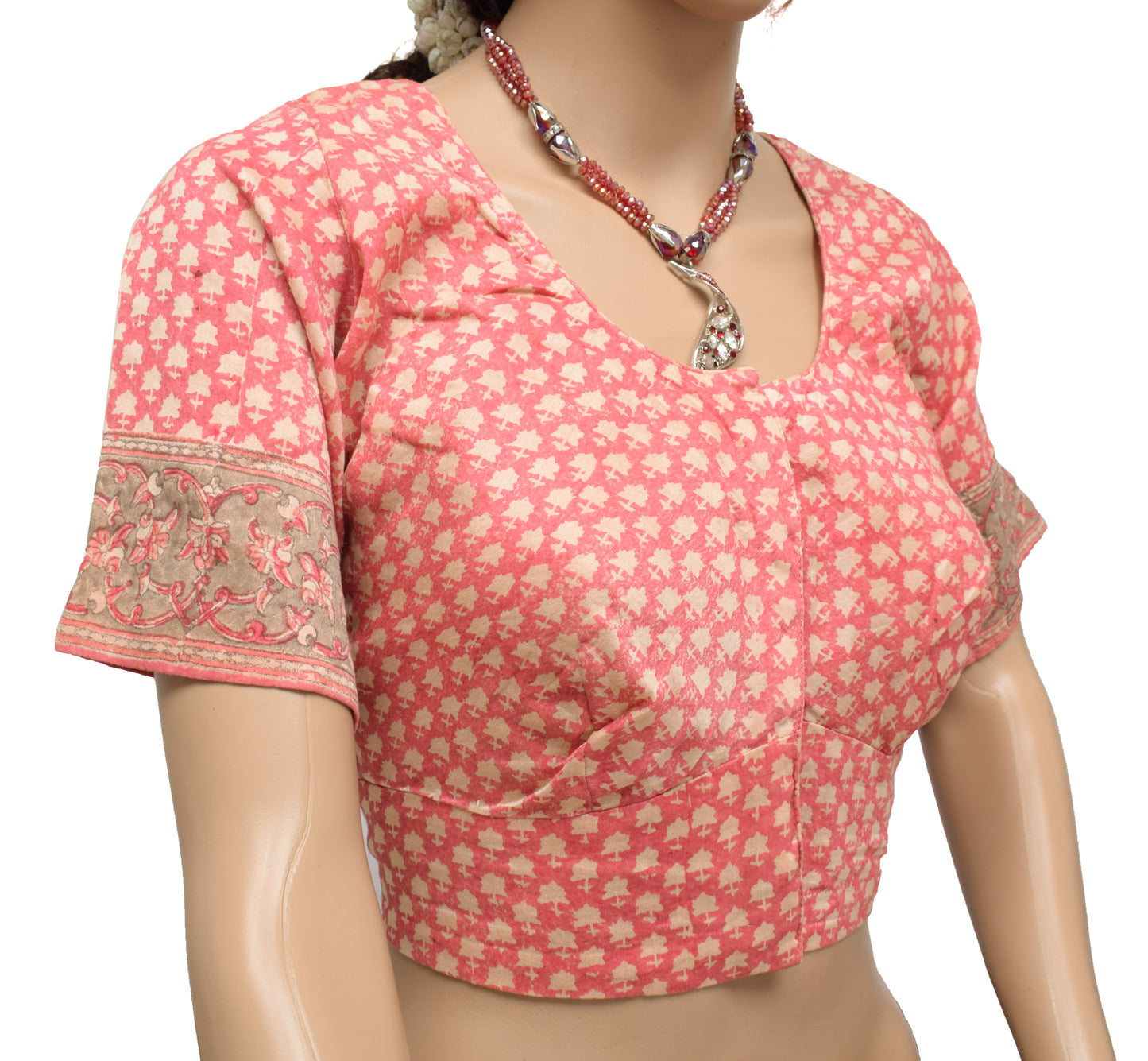 Sushila Vintage Readymade Pink Stitched Sari Blouse Pure Cotton Printed Choli