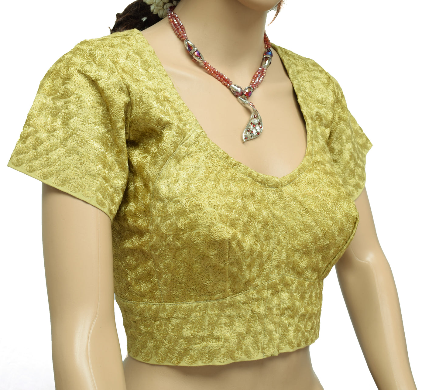 Sushila Vintage Readymade Stitched Green Sari Blouse Cotton Embroidered Choli