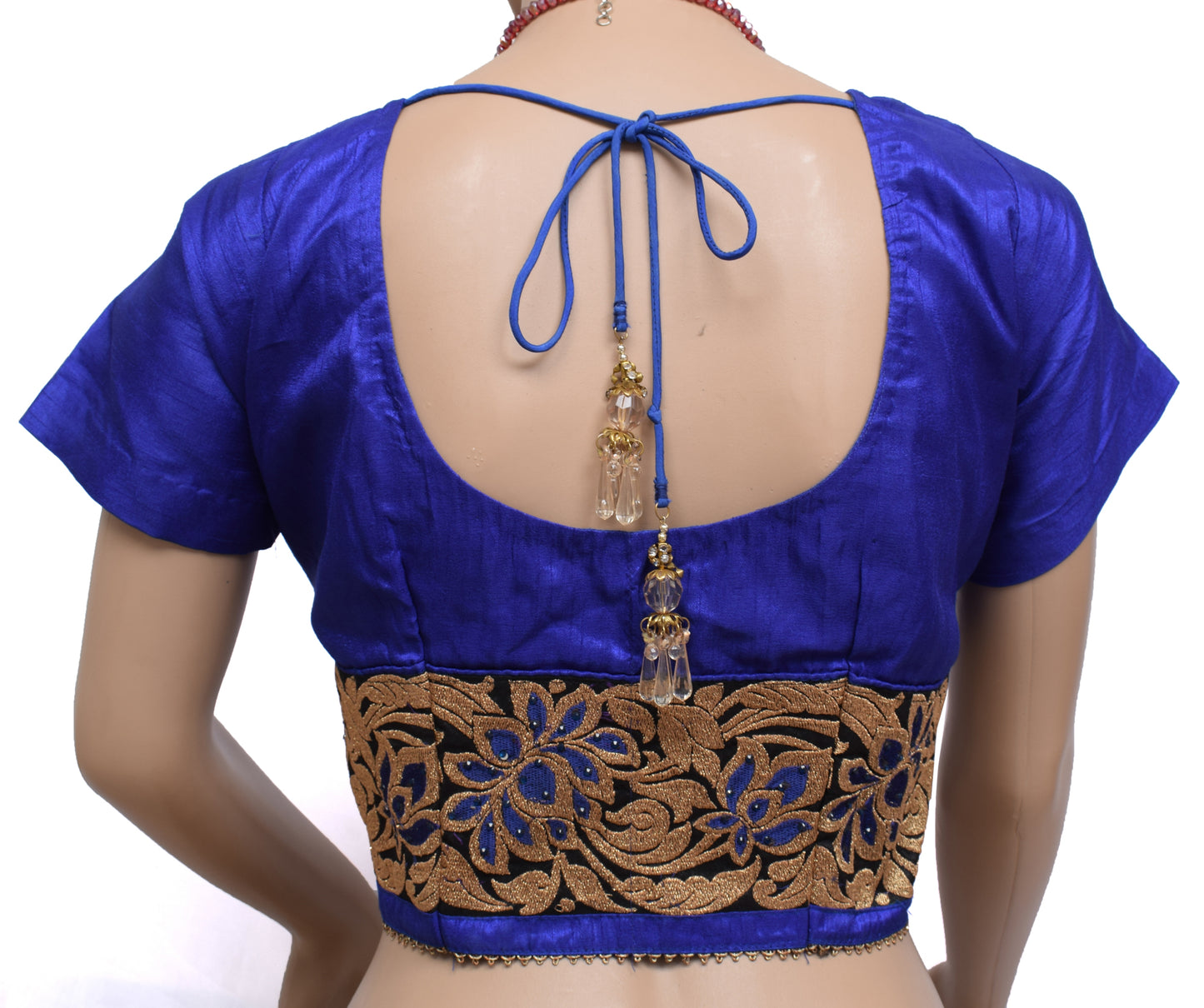 Sushila Vintage Readymade Blue Stitched Sari Blouse Art Silk Patch Work Choli