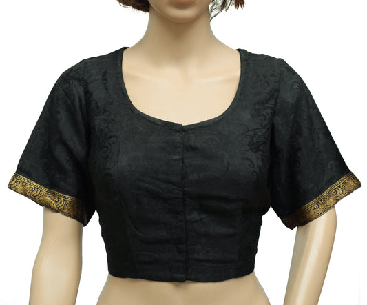 Sushila Vintage Black Readymade Stitched Sari Blouse Silk Woven Designer Top