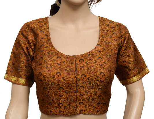 Sushila Vintage Readymade Brown Stitched Sari Blouse Silk Woven Designer Top