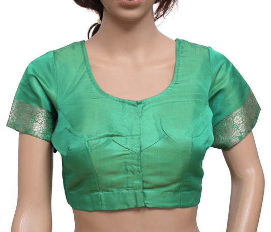 Sushila Vintage Green Readymade Stitched Sari Blouse Silk Woven Designer Top