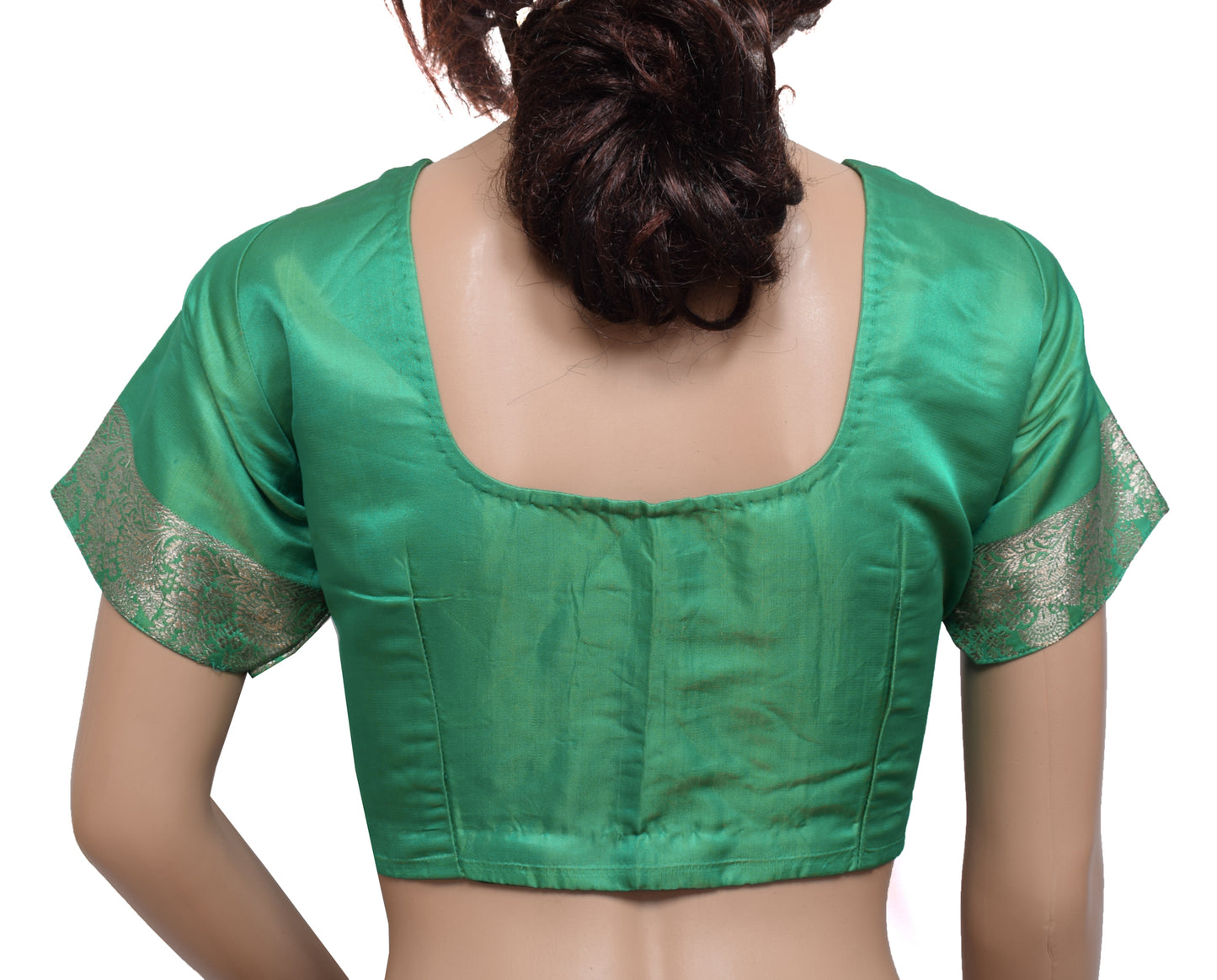 Sushila Vintage Green Readymade Stitched Sari Blouse Silk Woven Designer Top