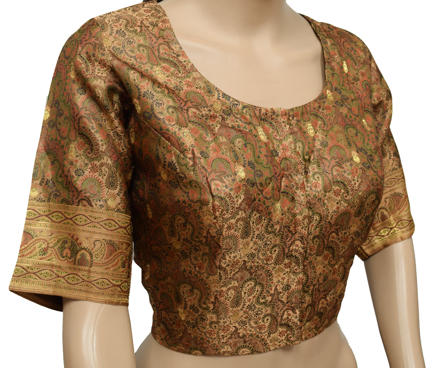 Sushila Vintage Brown Readymade Stitched Banarasi Sari Blouse Satin Woven Choli