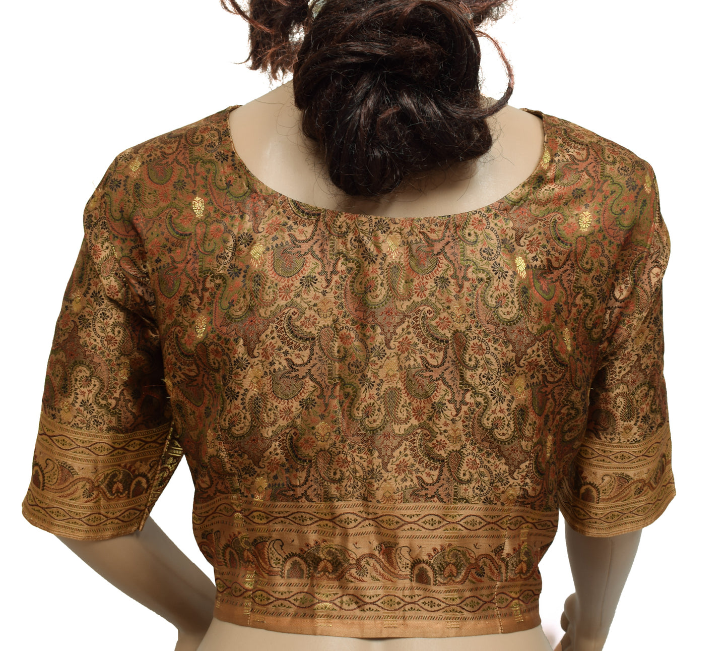 Sushila Vintage Brown Readymade Stitched Banarasi Sari Blouse Satin Woven Choli