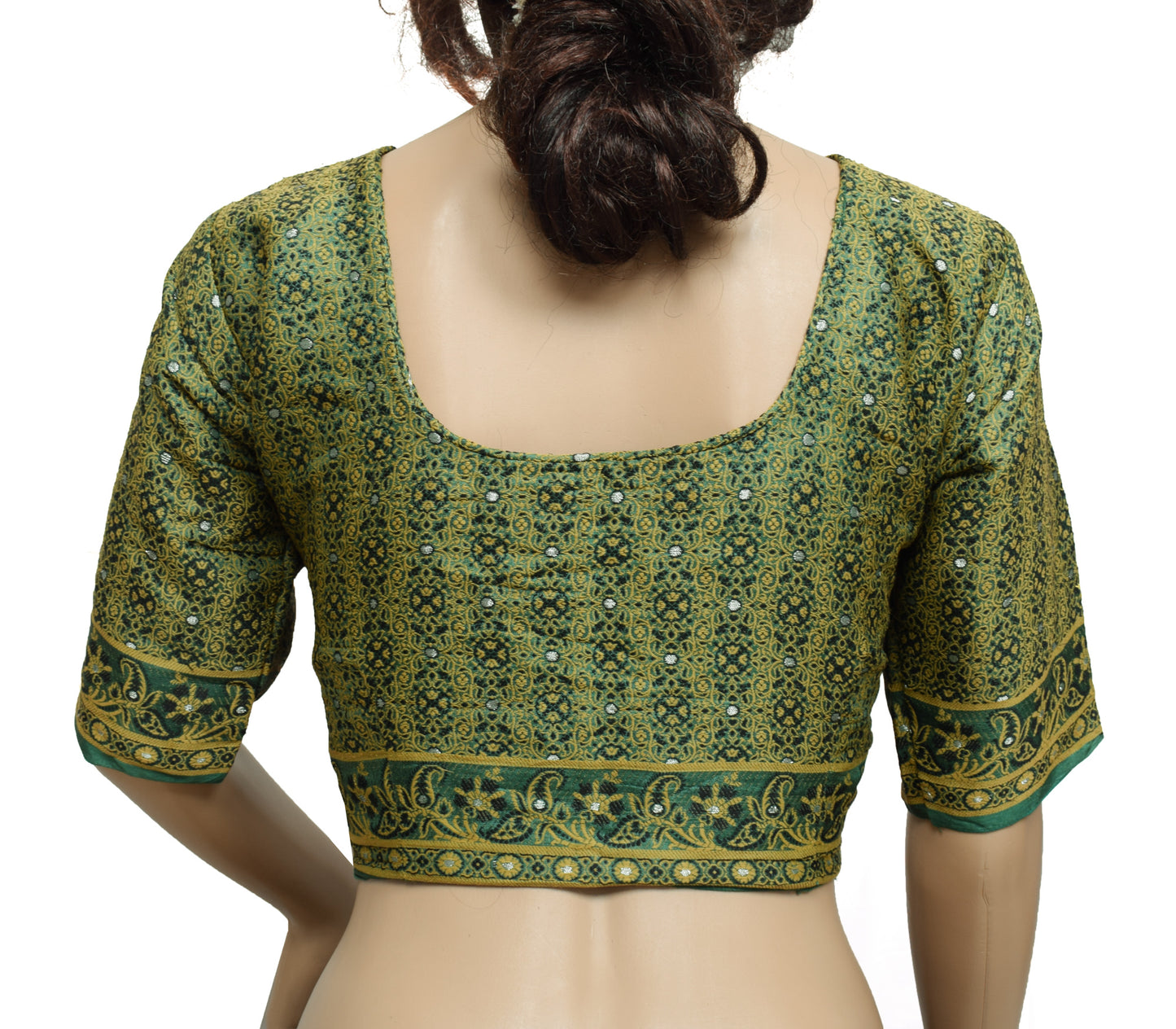 Sushila Vintage Green Readymade Stitched Sari Blouse Silk Woven Designer Choli