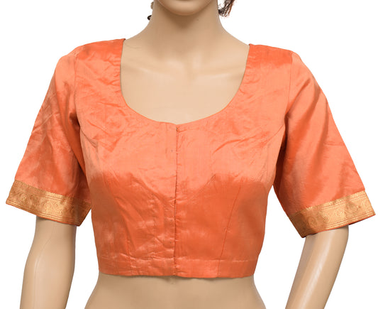 Sushila Vintage Readymade Stitched Orange Sari Blouse Silk Woven Designer Top