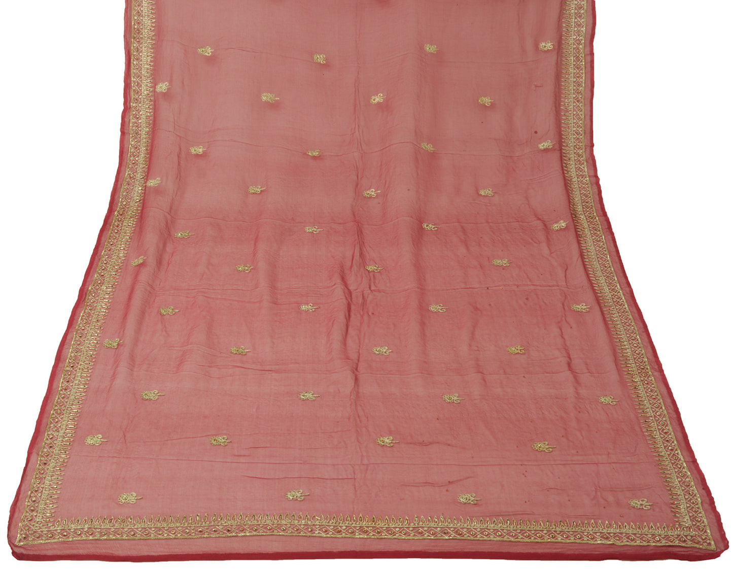 Sushila Vintage pink Dupatta Pure Chiffon Silk Zari Embroidery Indian Long Stole